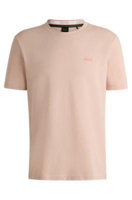 cotton-piqu t-shirt with oxford-jacquard back collar- light orange men's t-shirts