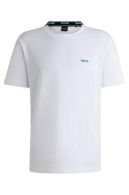 cotton-piqu t-shirt with oxford-jacquard back collar- white men's t-shirts