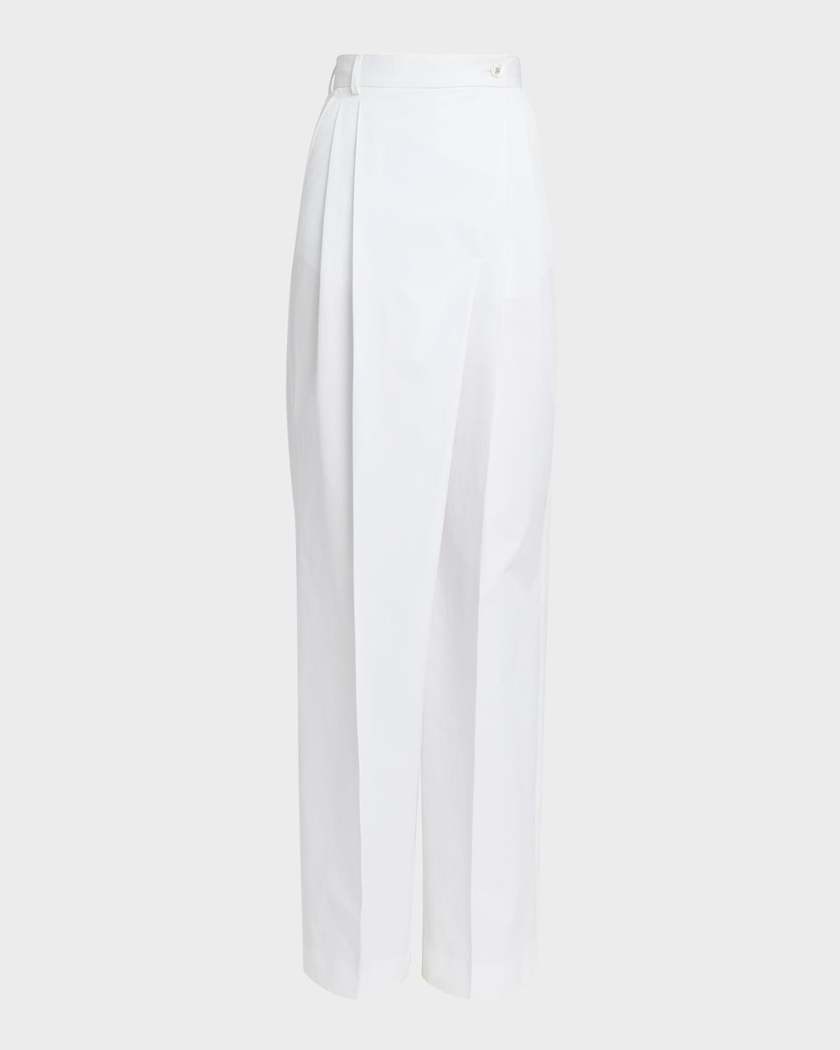 cotton popeline flared wide-leg pants with frontal french pockets