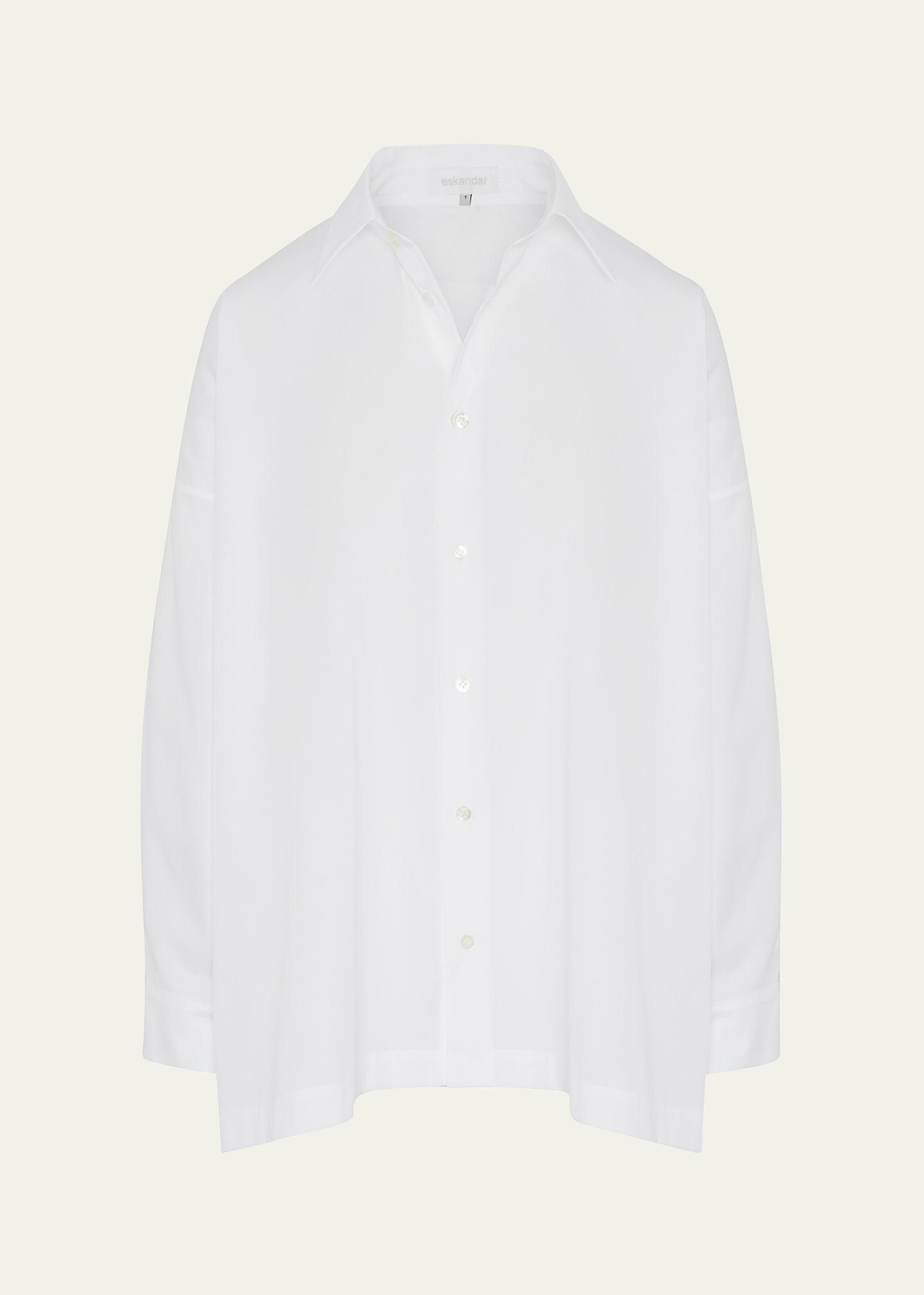 cotton poplin angle-to-front side seam shirt with collar (long length)