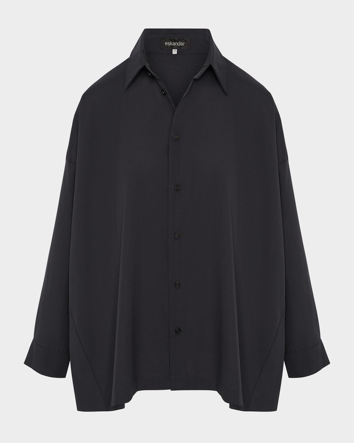 cotton poplin angle-to-front side seam shirt with collar (long length)