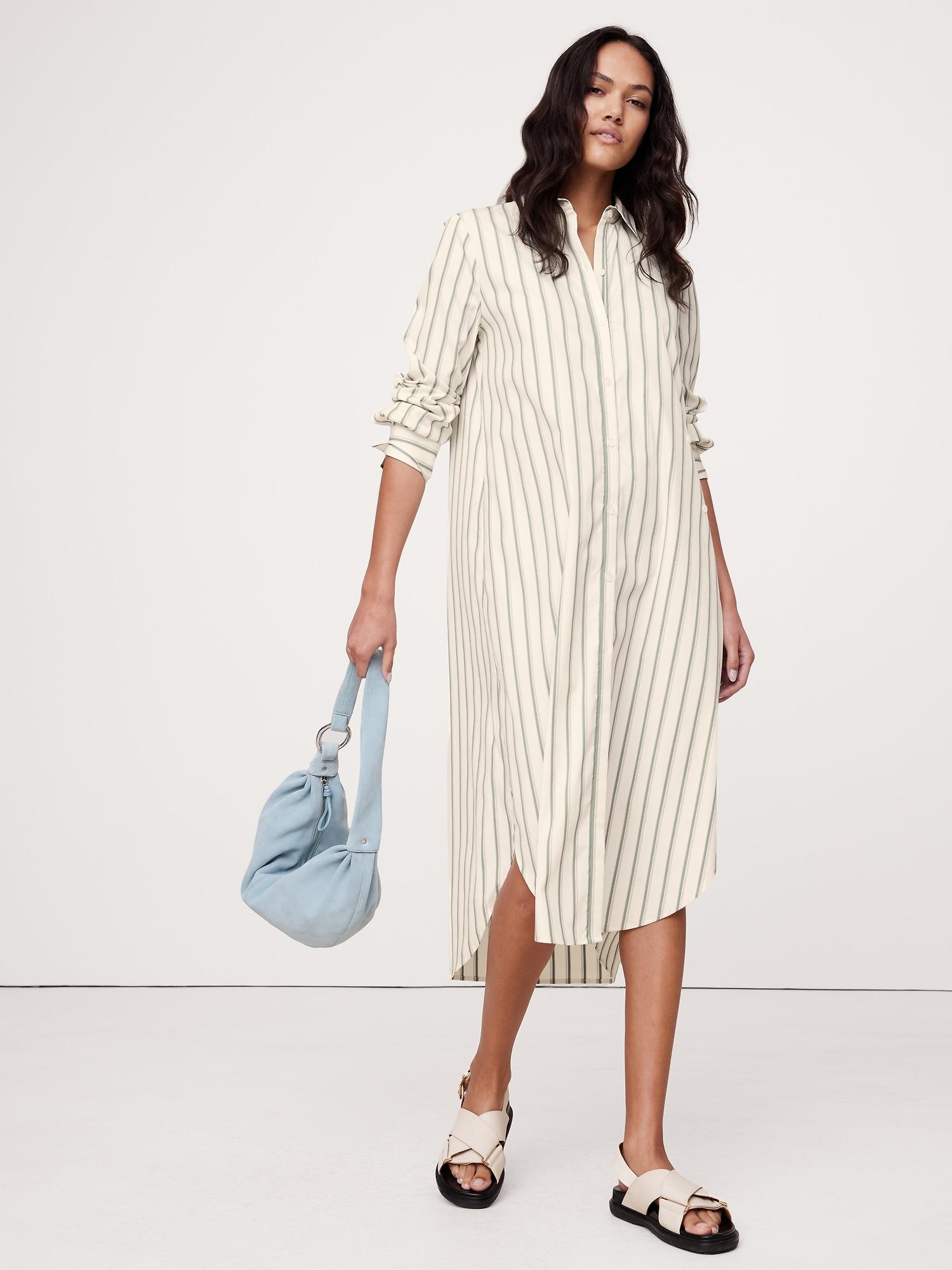 cotton poplin asymmetrical shirt dress
