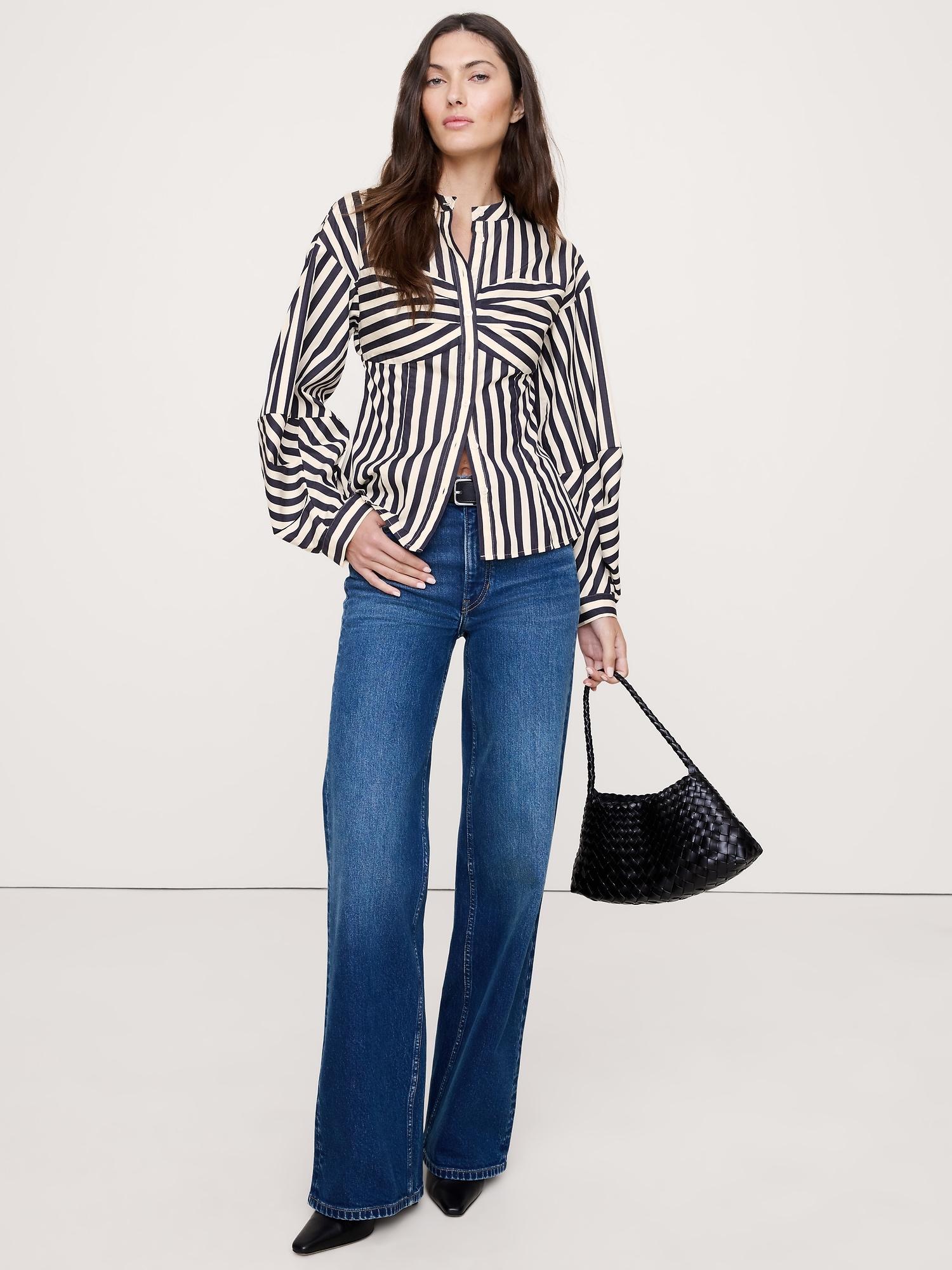 cotton poplin balloon-sleeve shirt