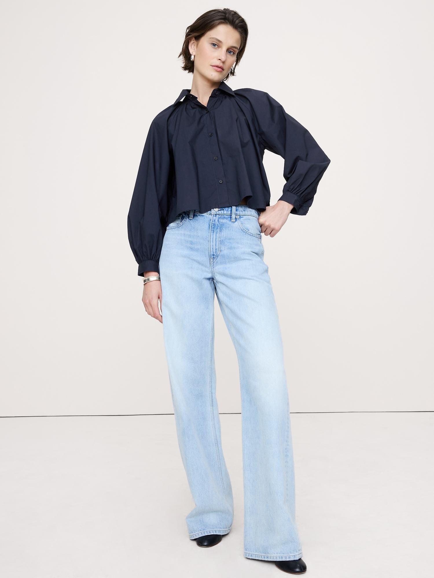 cotton poplin balloon-sleeve shirt