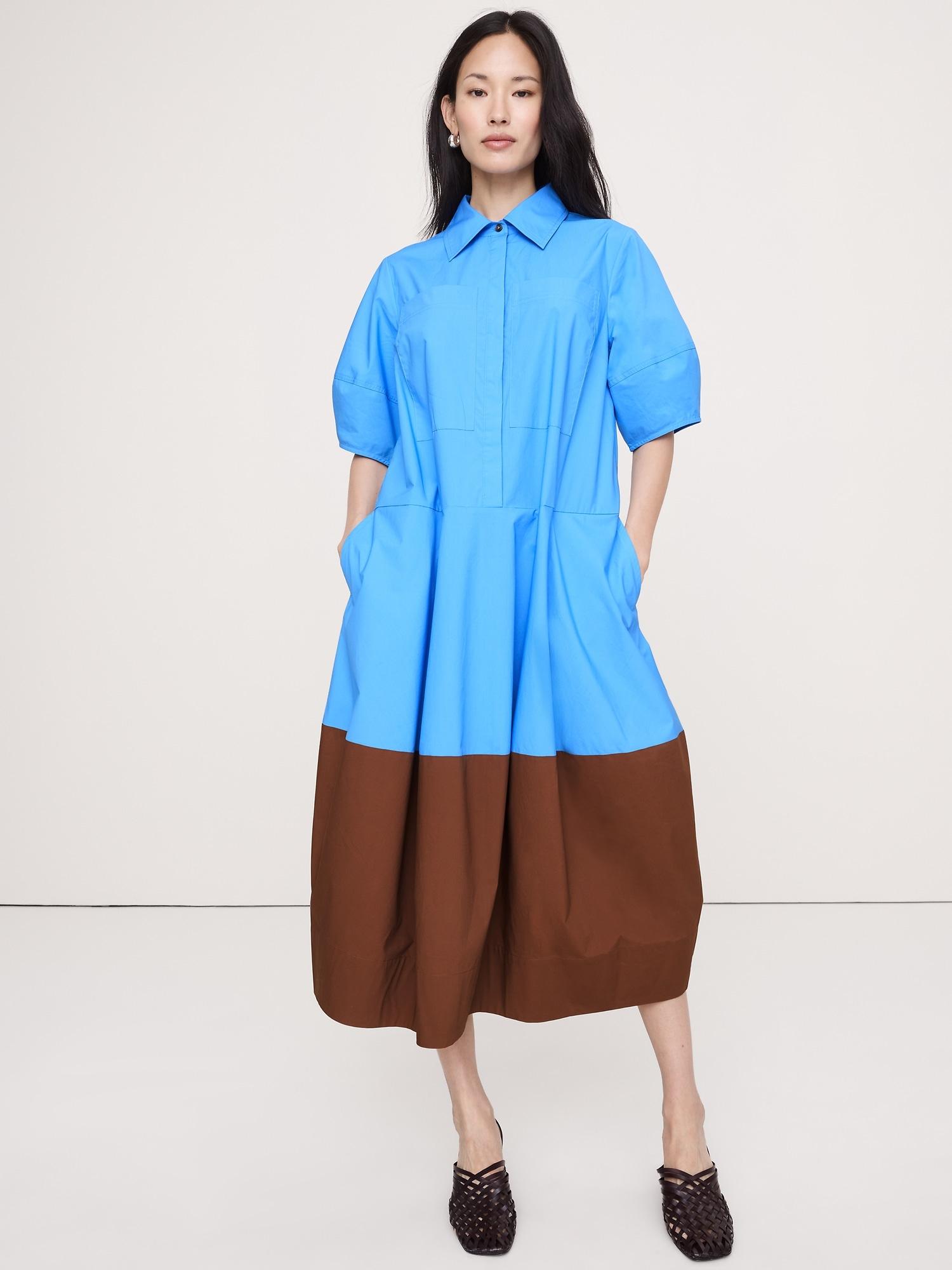 cotton poplin barrel shirt dress