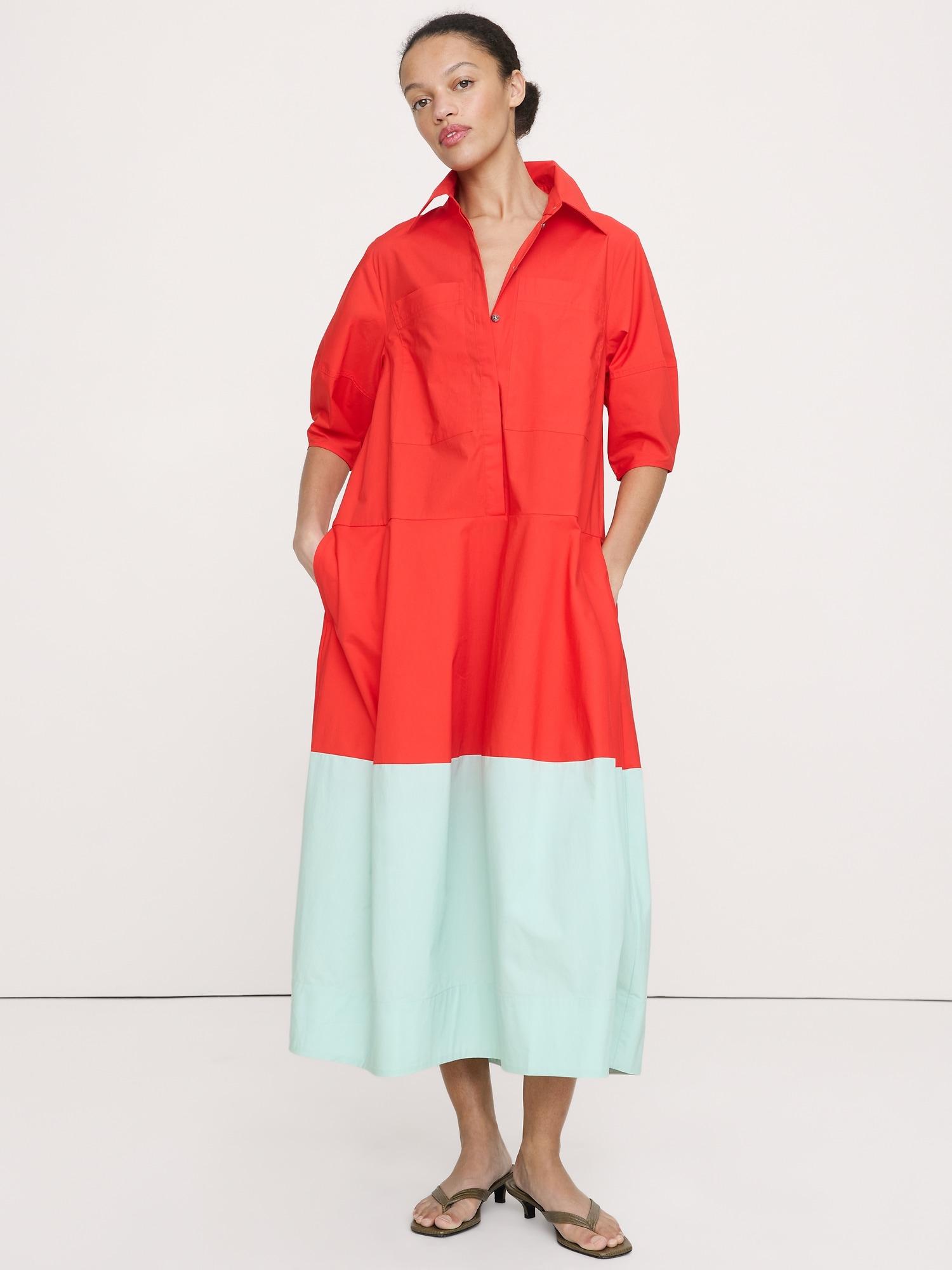 cotton poplin barrel shirt dress