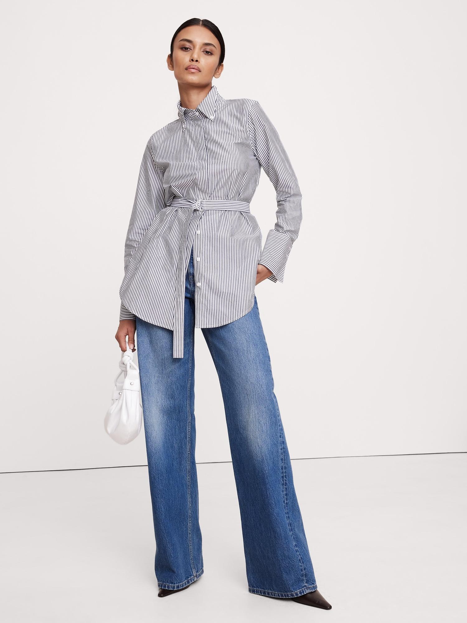 cotton poplin belted tunic shirt