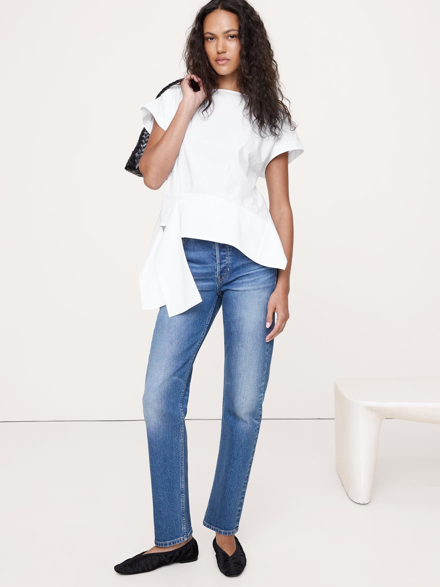 cotton poplin boatneck asymmetrical top