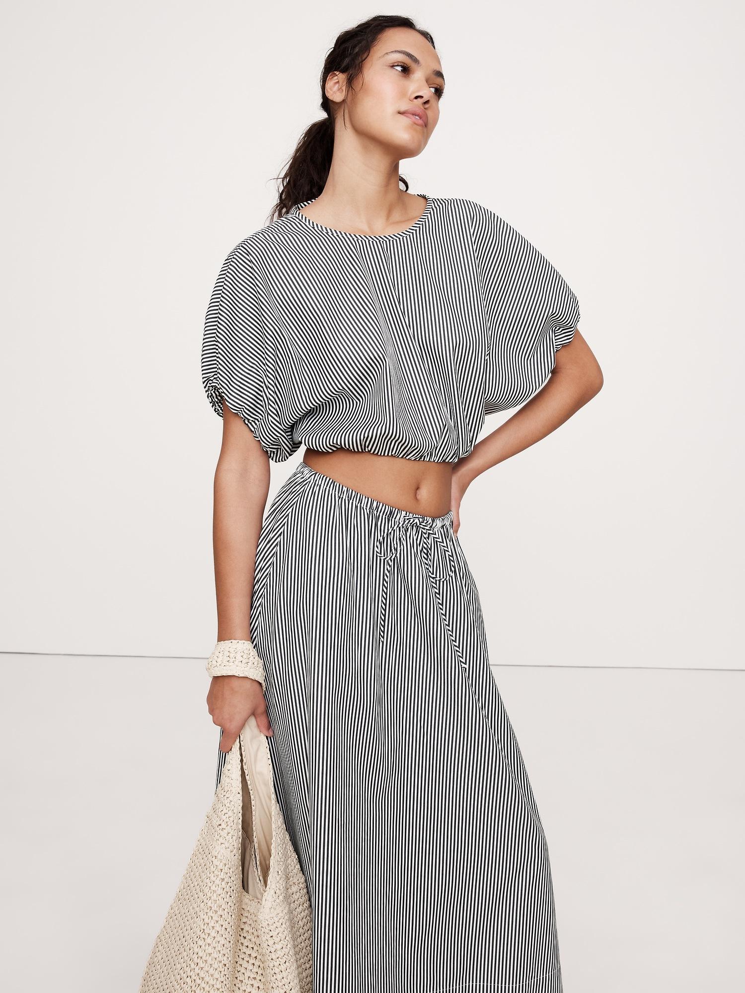 cotton poplin bubble-hem cropped top
