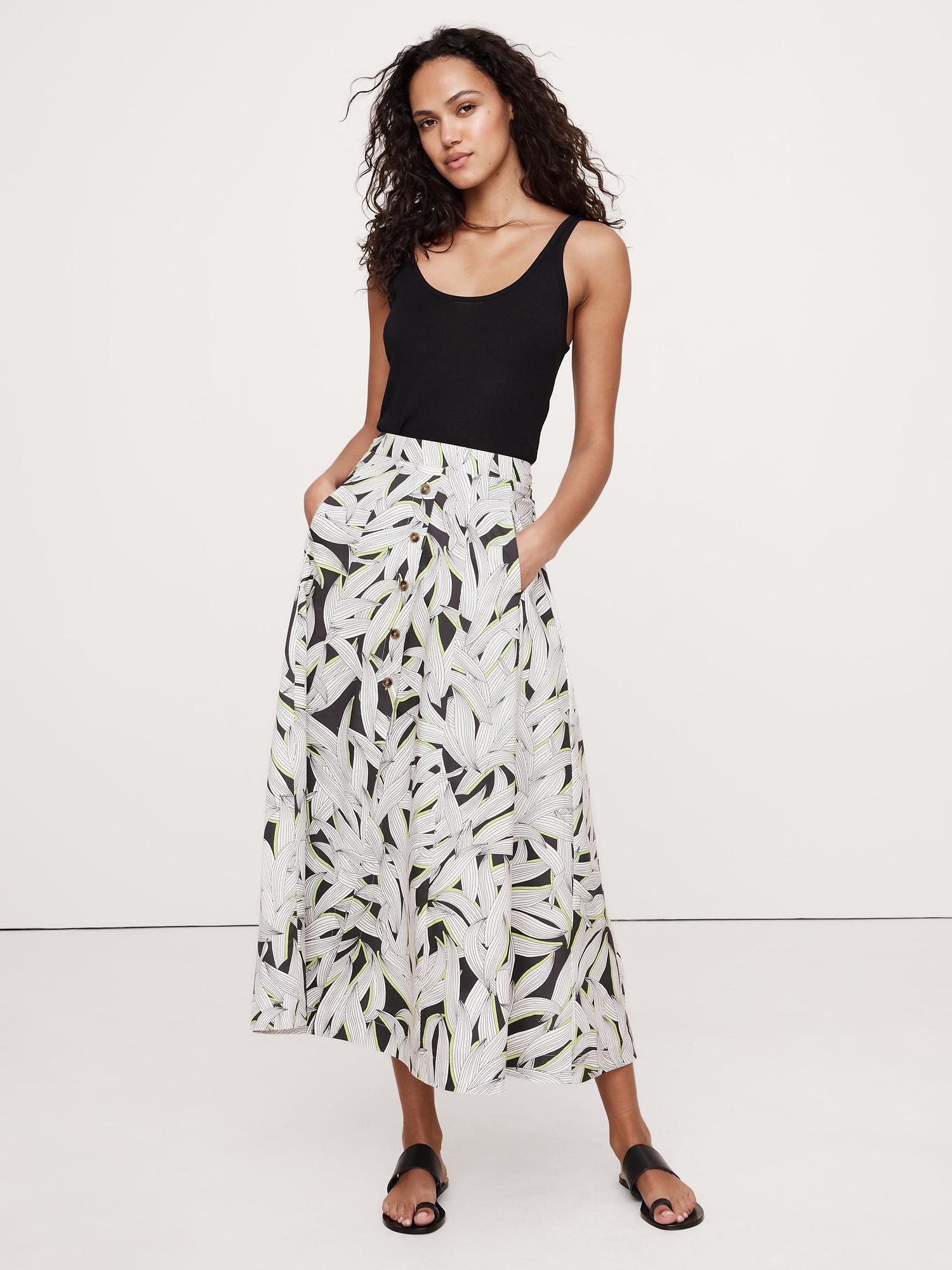 cotton poplin button-down maxi skirt