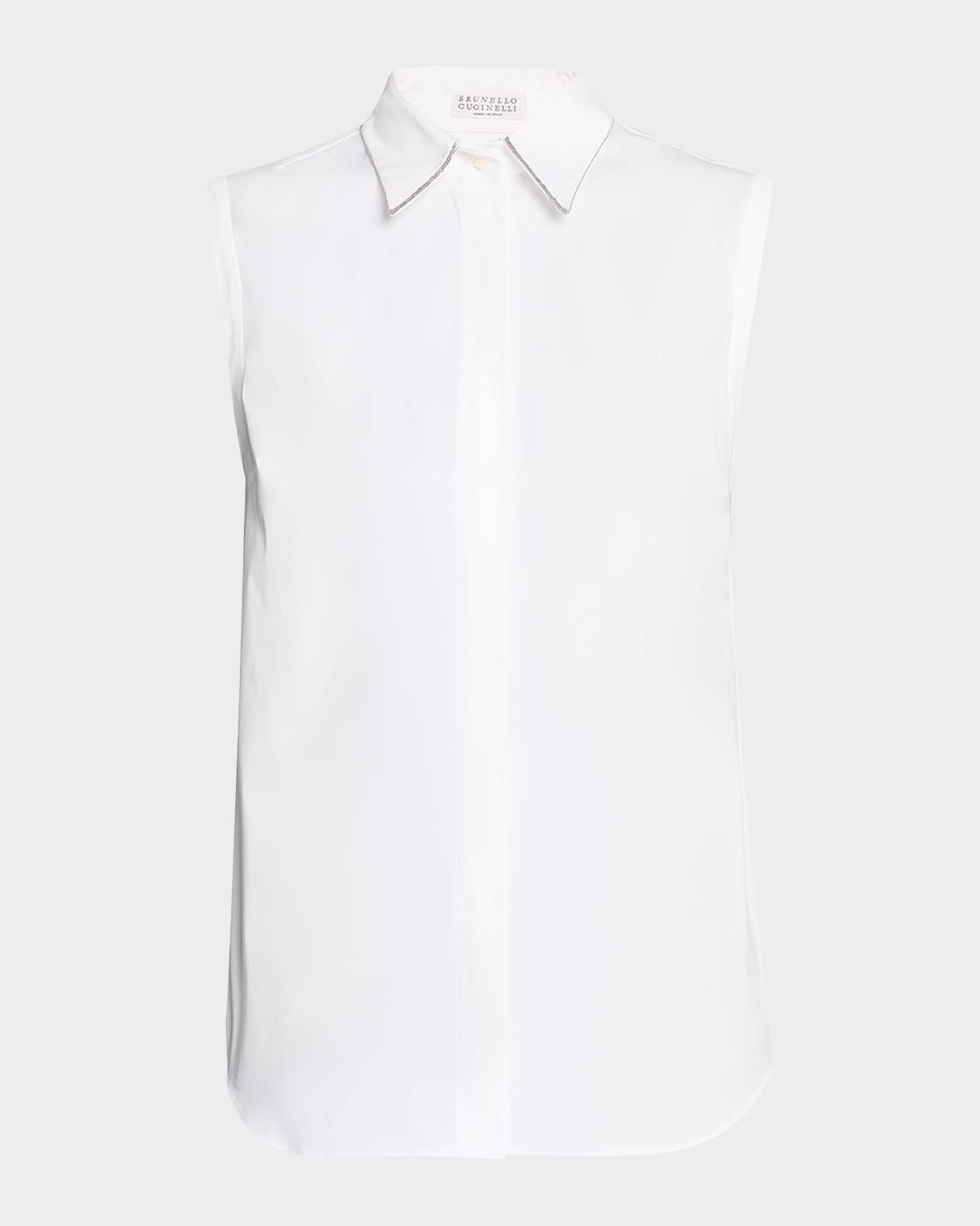 cotton poplin button-front shirt with monili collar