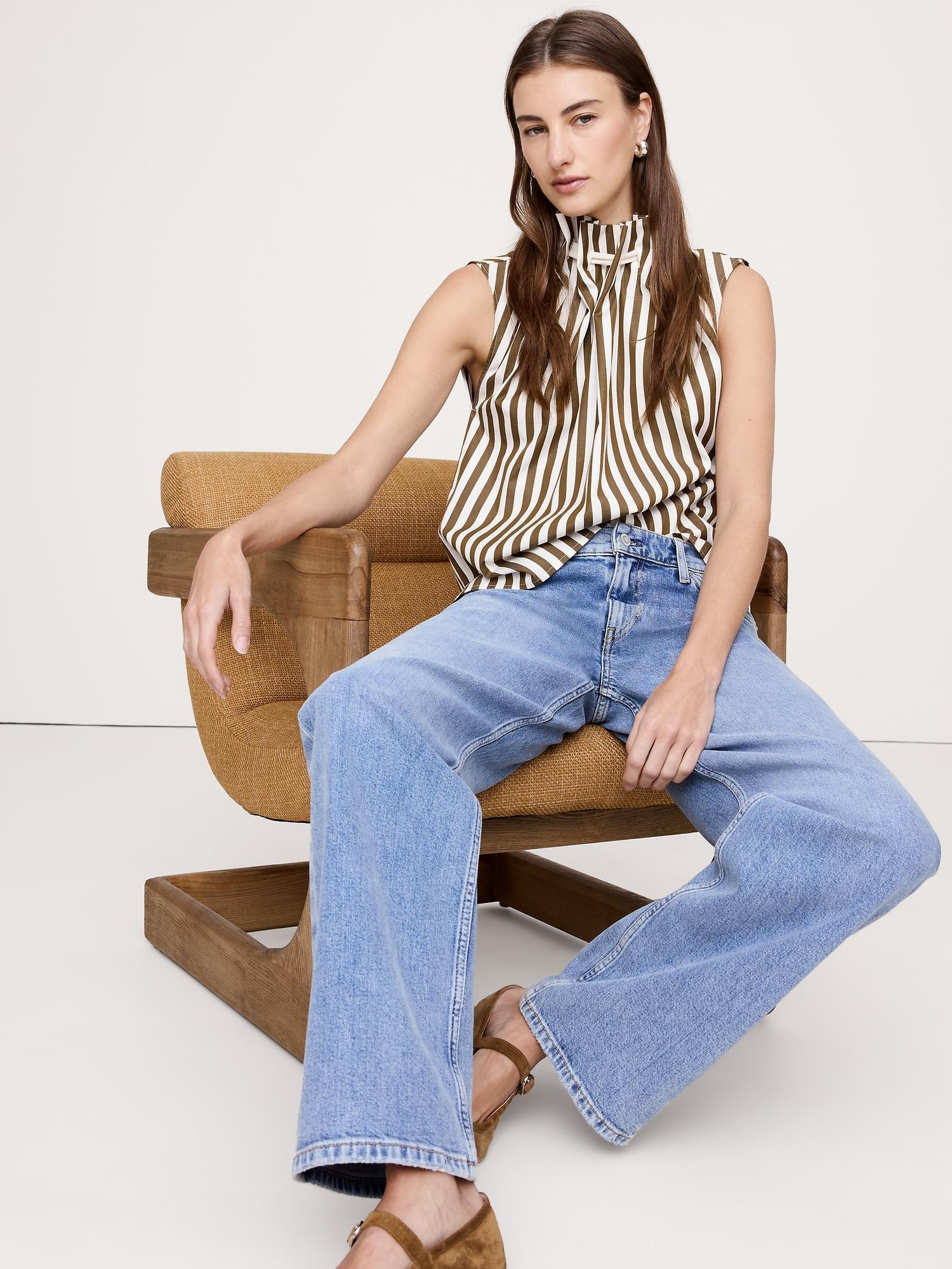 cotton poplin cinch-neck top