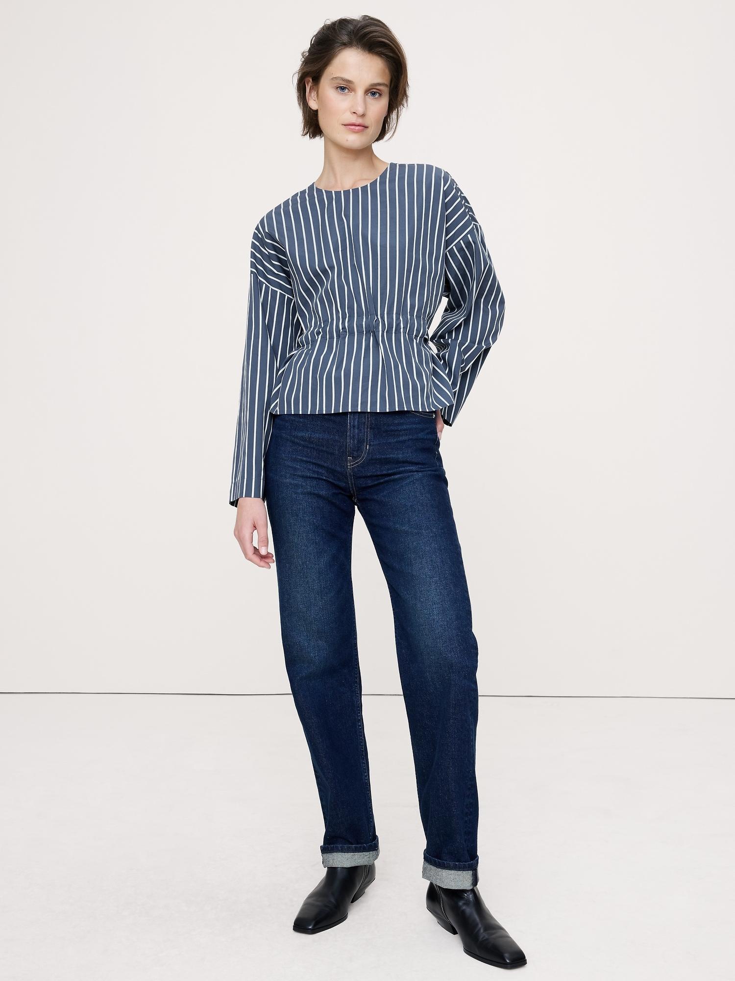 cotton poplin cinch-waist top