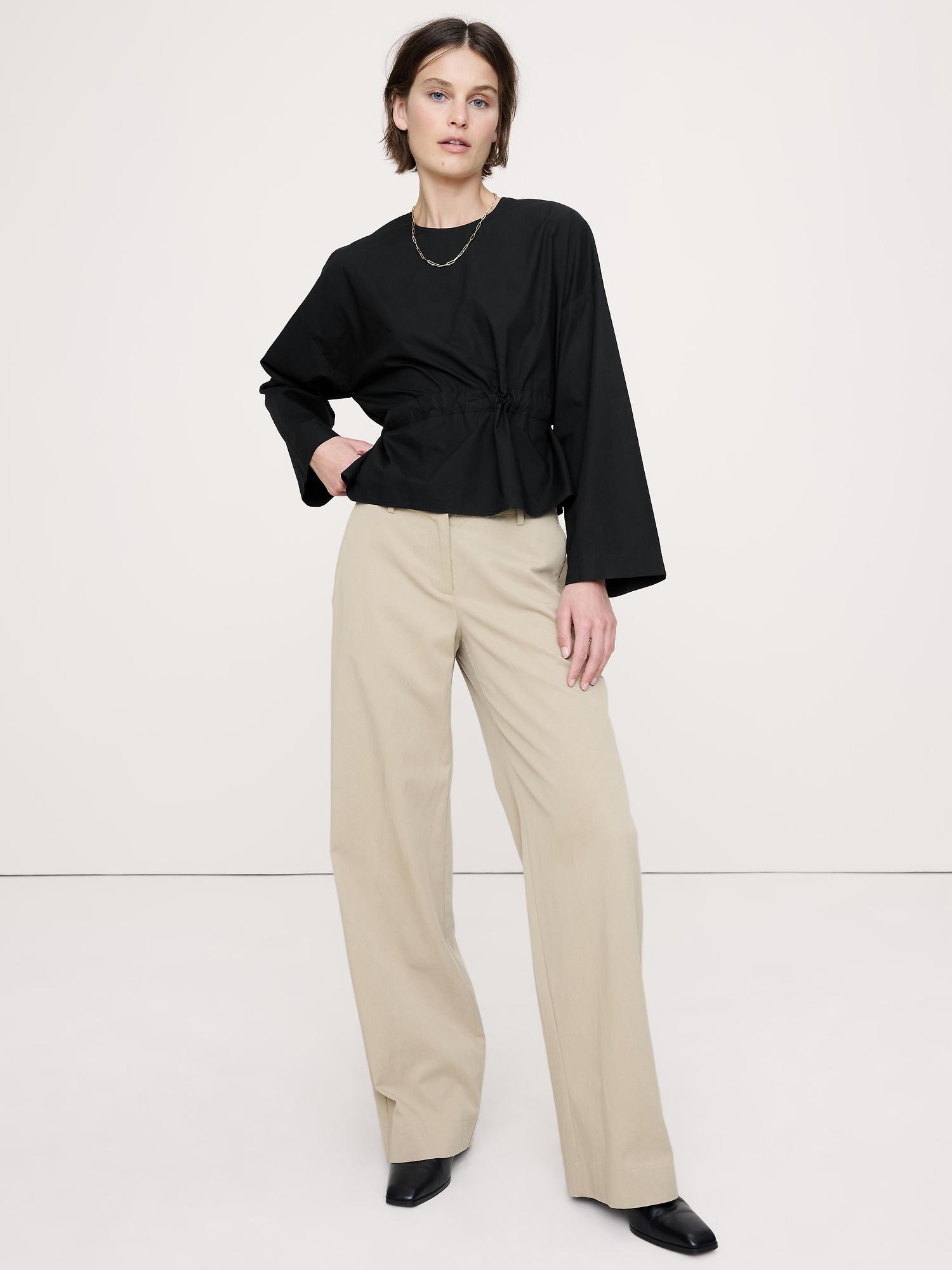 cotton poplin cinch-waist top