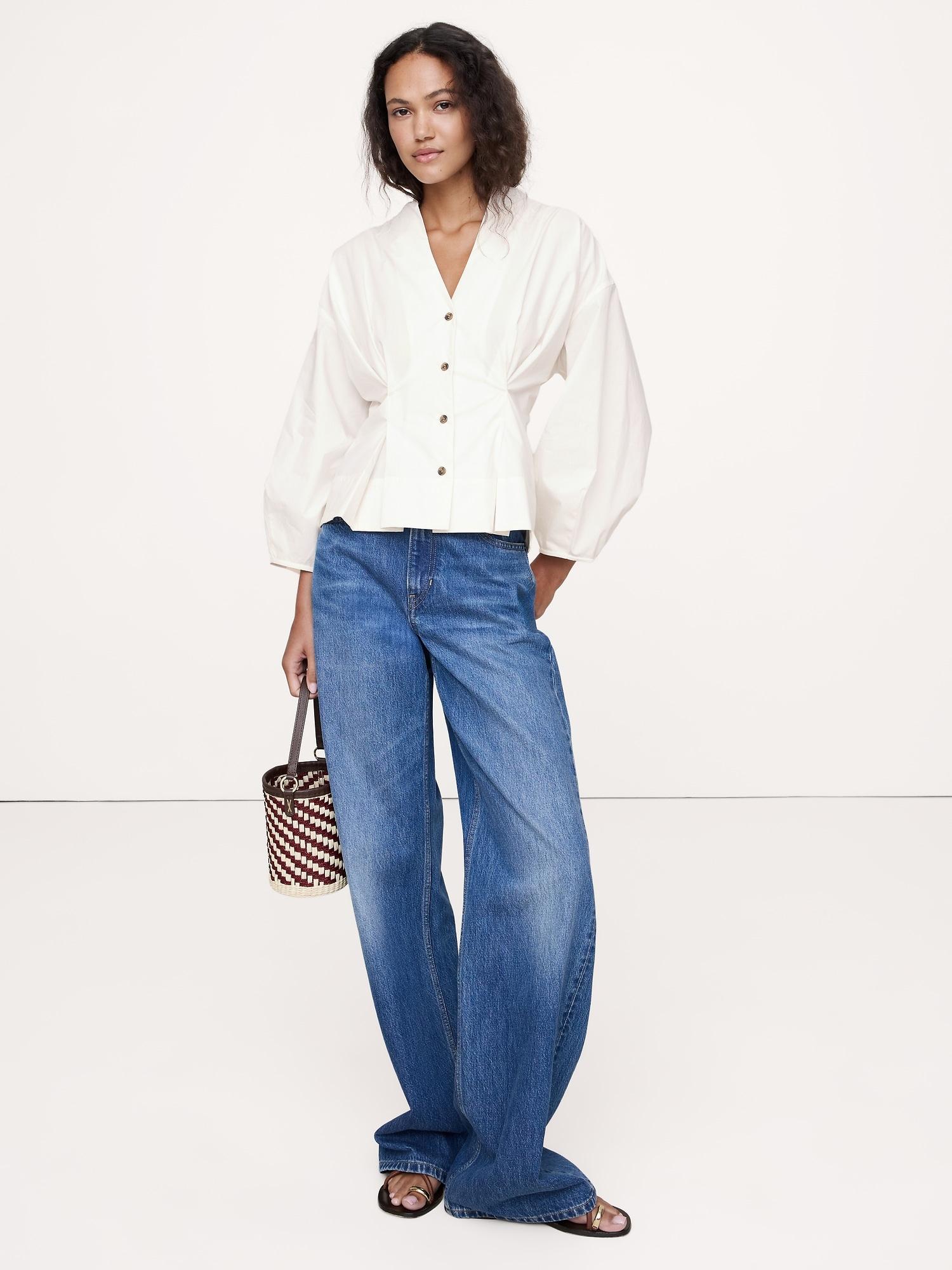 cotton poplin cinched-waist shirt