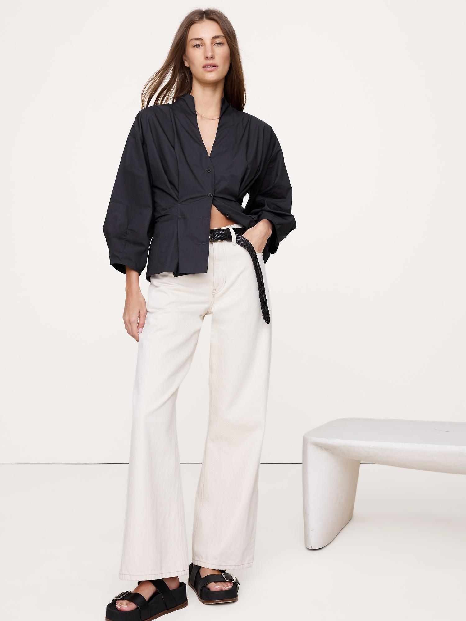 cotton poplin cinched-waist shirt