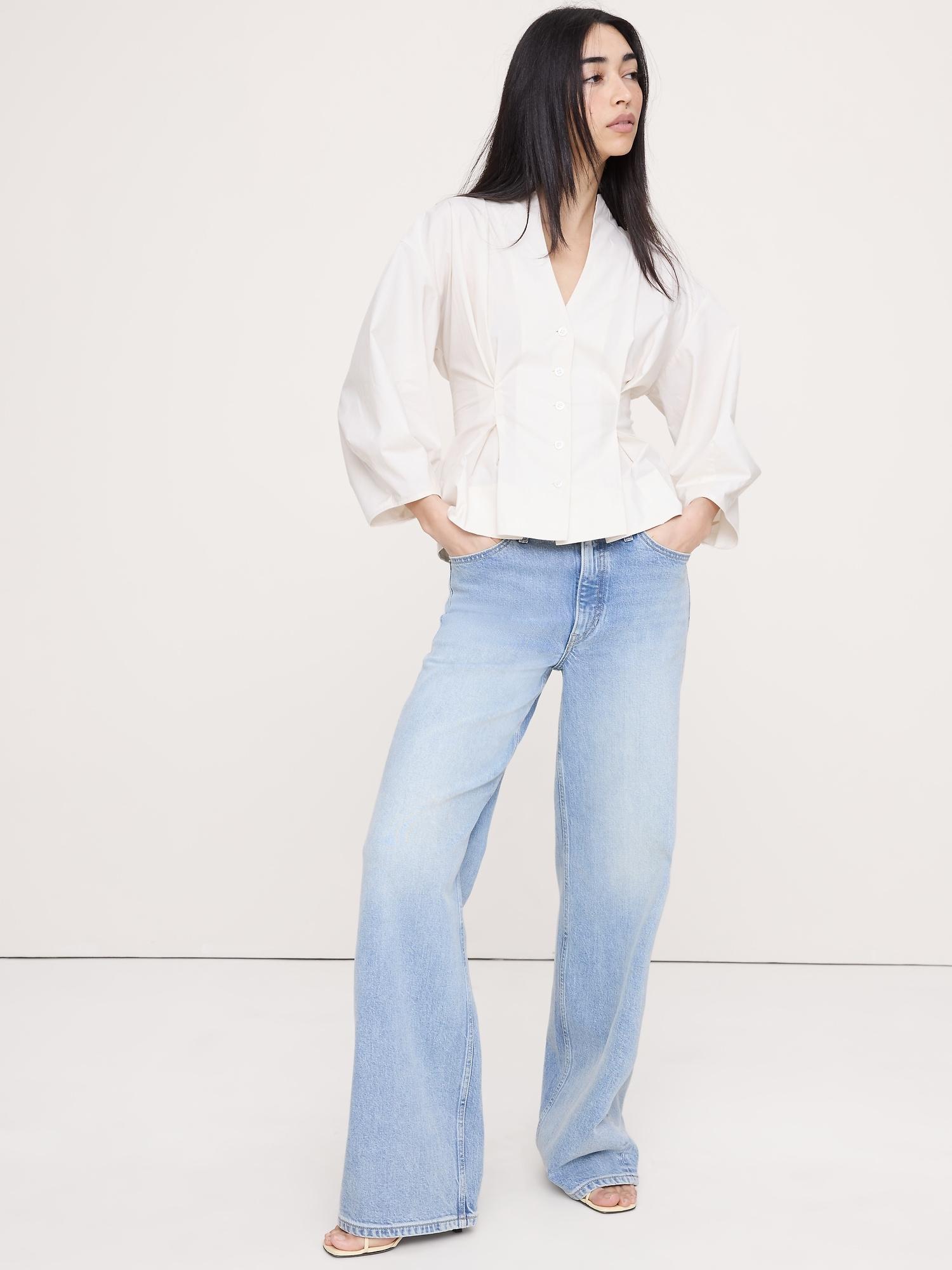 cotton poplin cinched-waist shirt