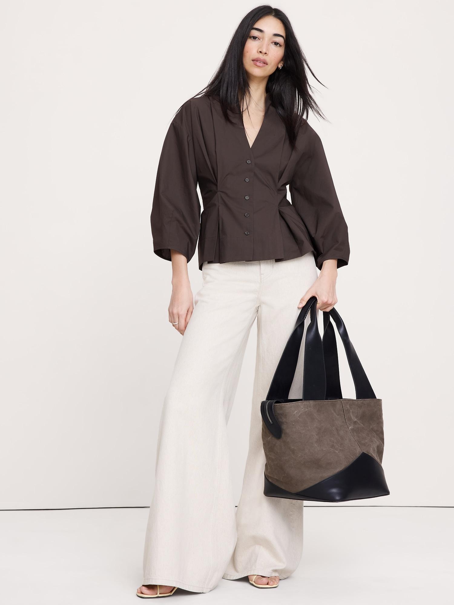 cotton poplin cinched-waist shirt