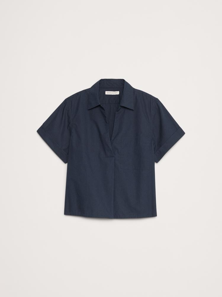 cotton poplin cropped popover shirt