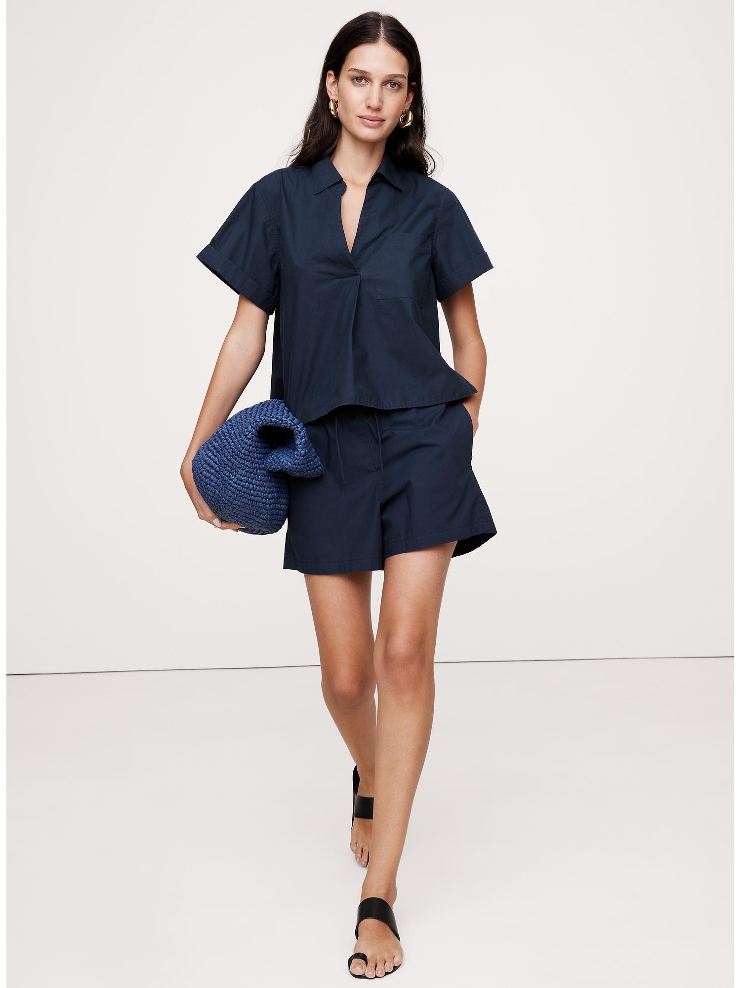 cotton poplin cropped popover shirt
