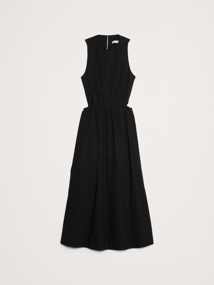 cotton poplin cut-out midi dress