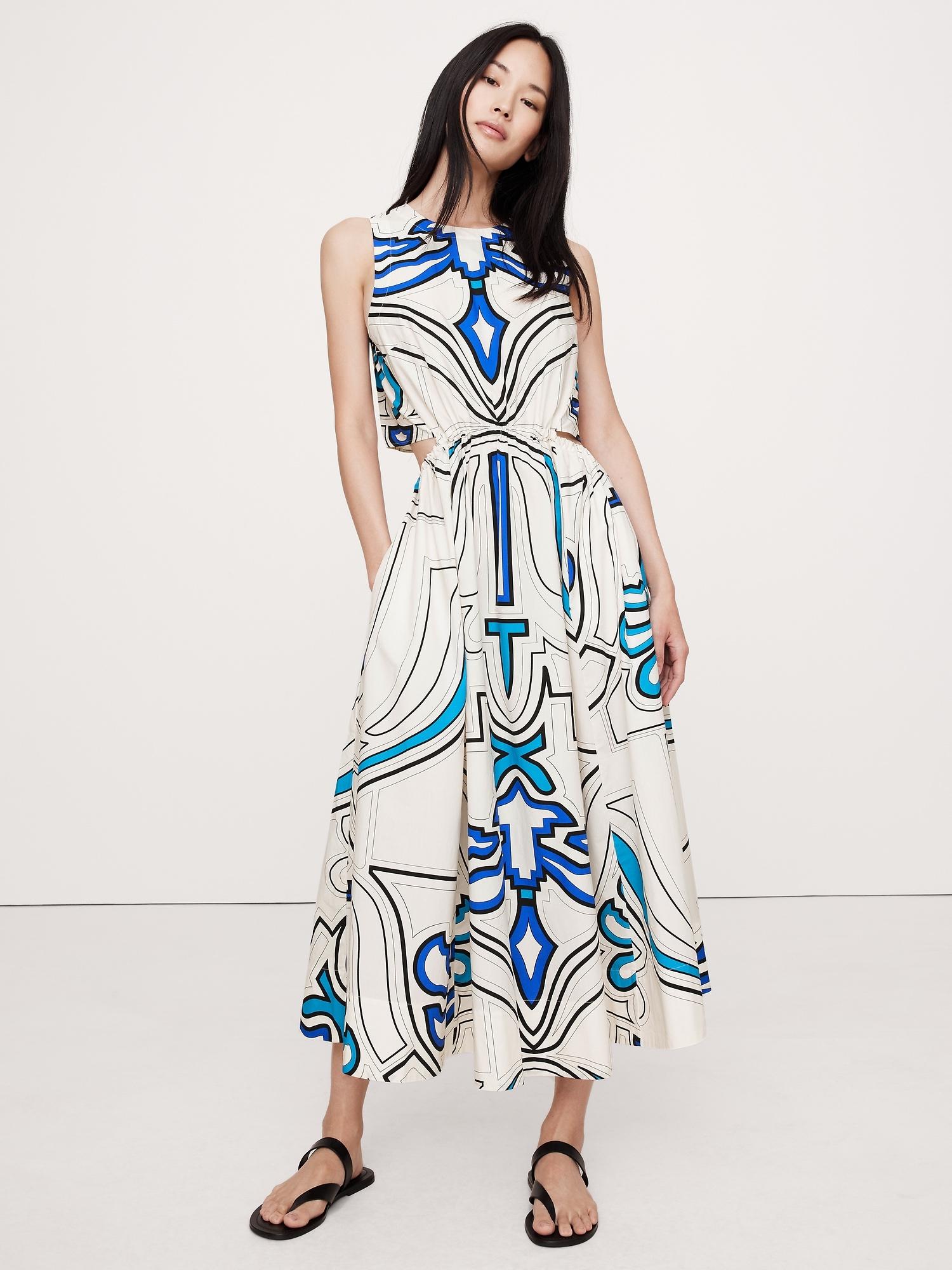 cotton poplin cut-out midi dress
