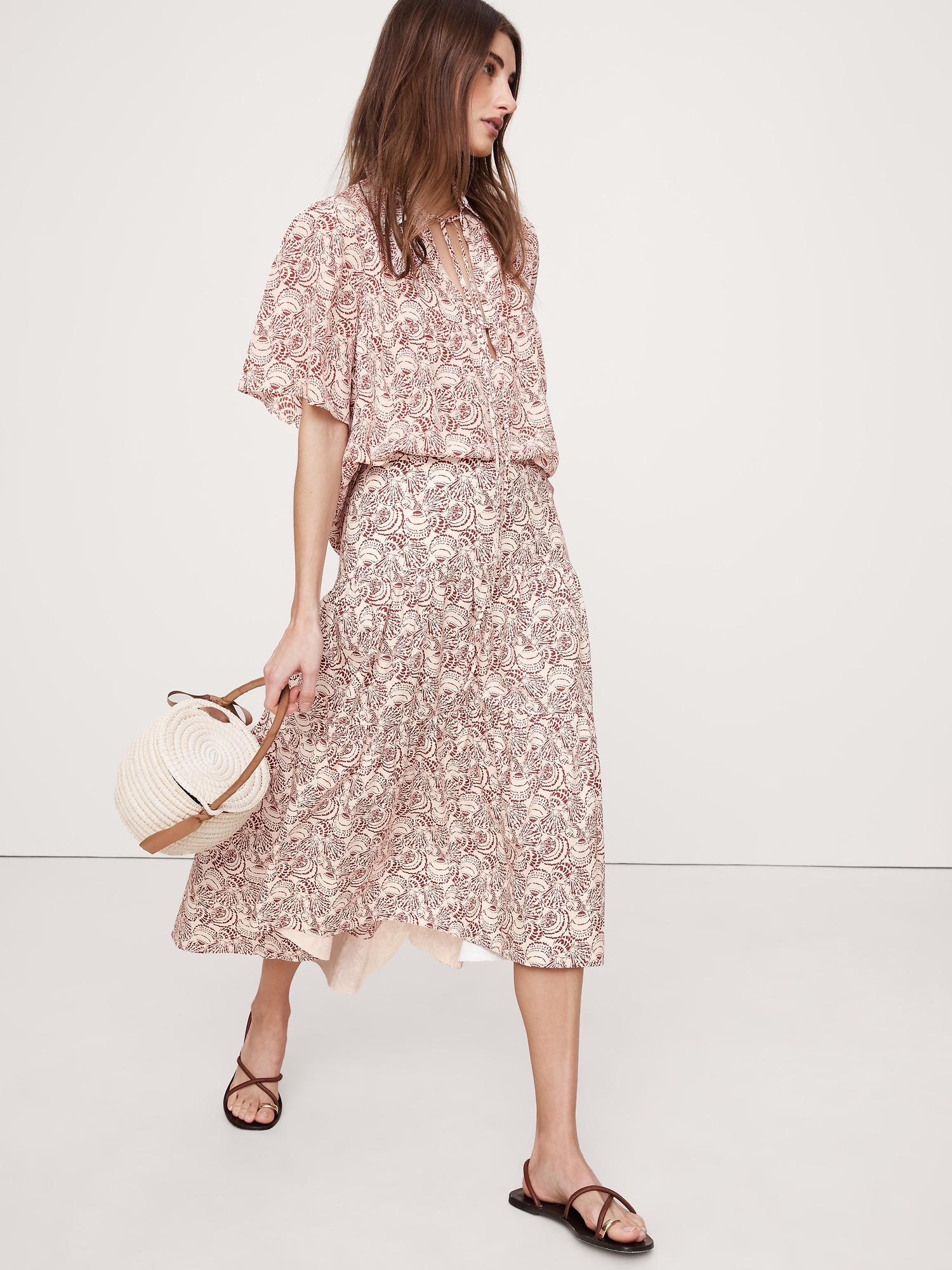 cotton poplin drop-waist tiered skirt