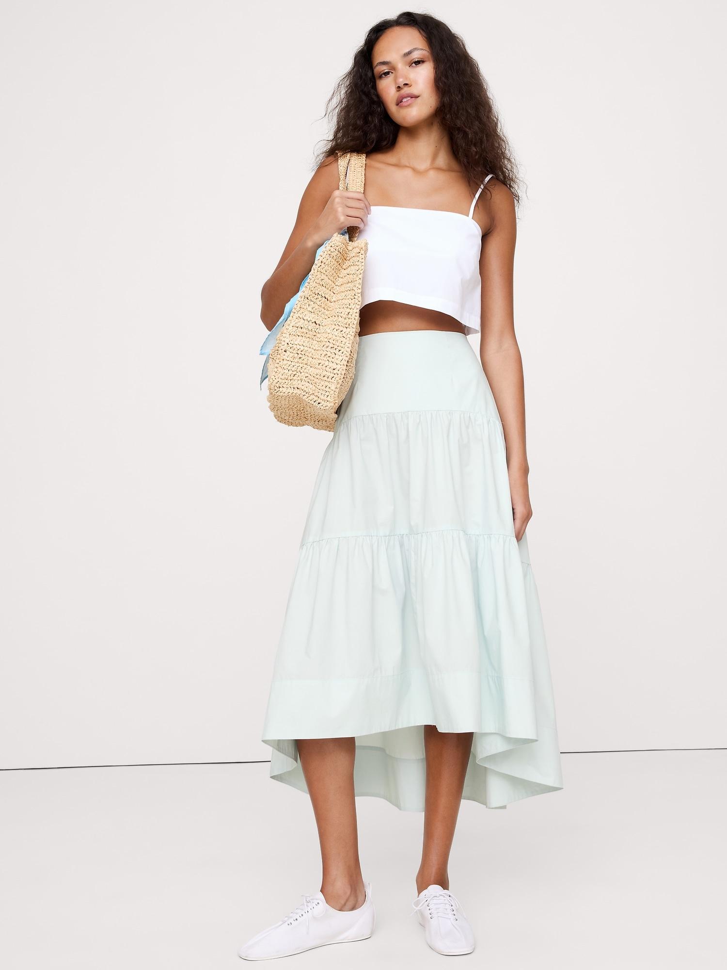 cotton poplin drop-waist tiered skirt