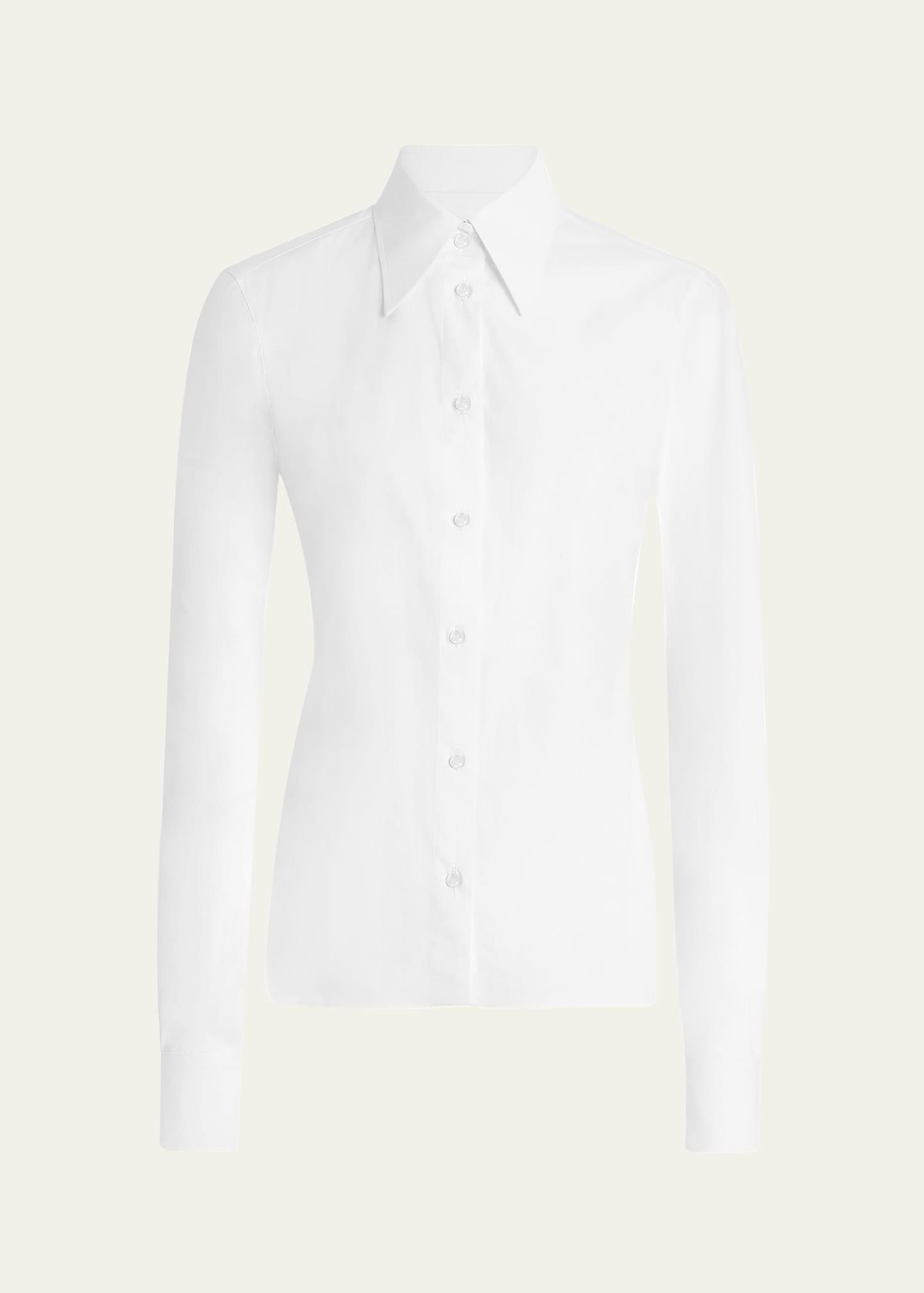 cotton poplin fitted button-down shirt