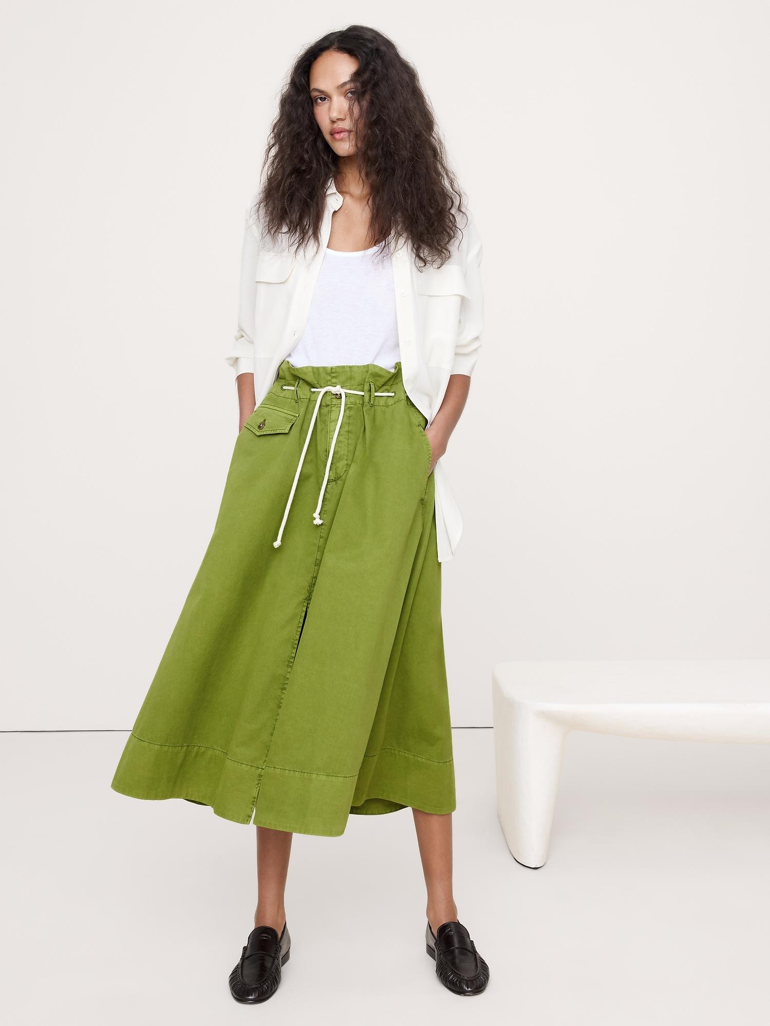 cotton poplin maxi skirt with rope tie
