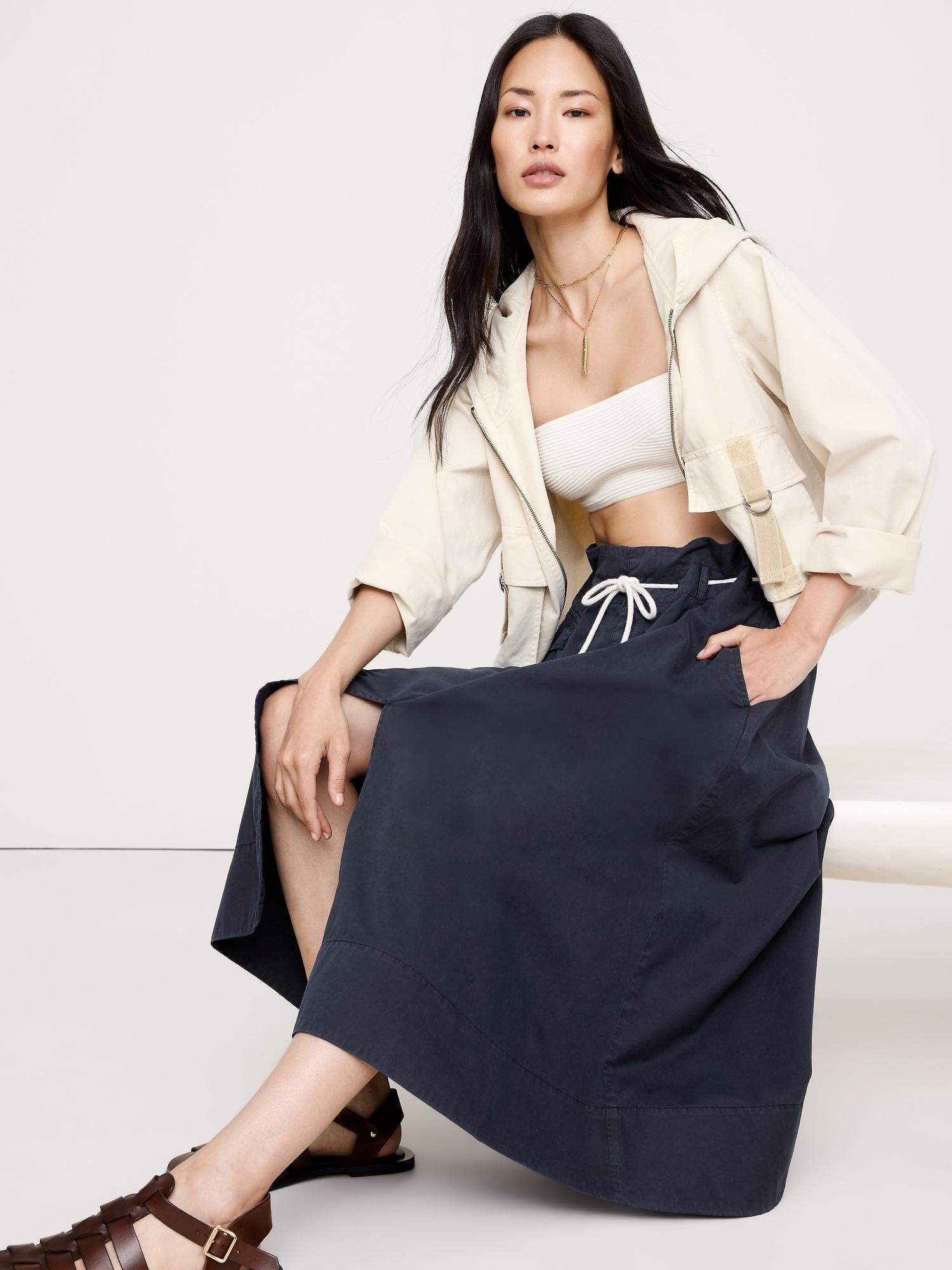 cotton poplin maxi skirt with rope tie