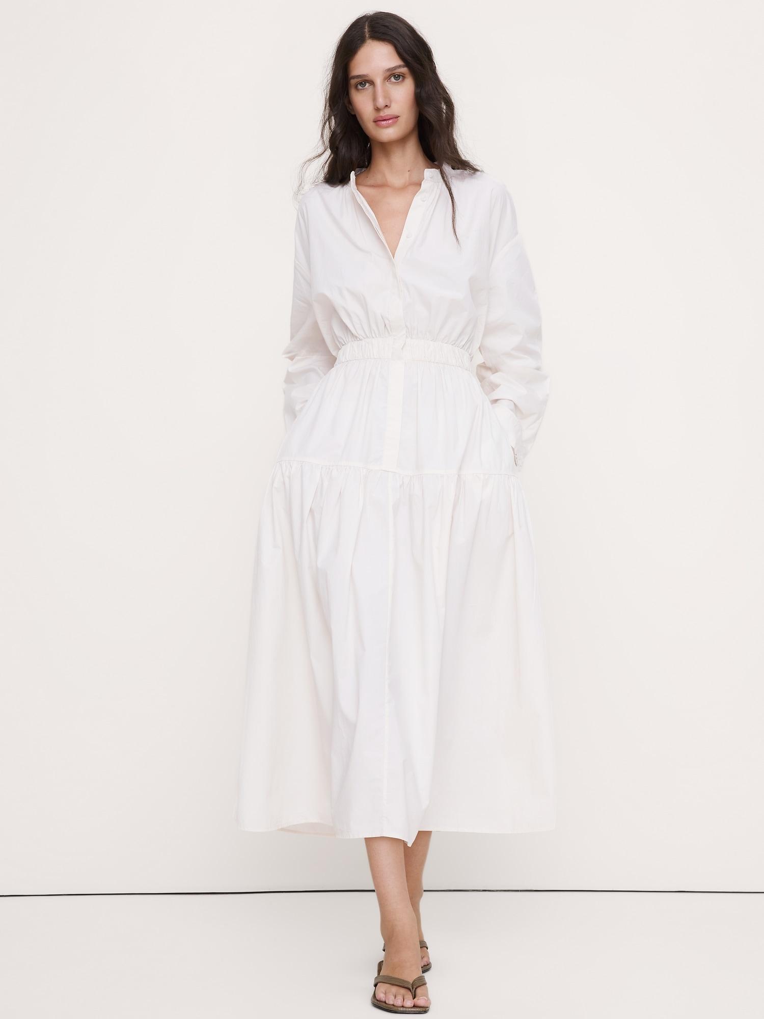 cotton poplin midi shirt dress with open back