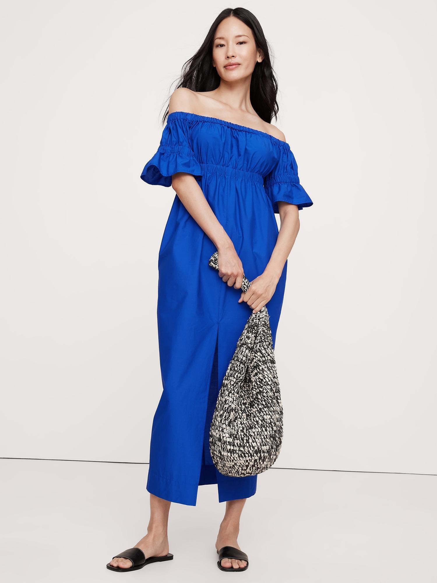 cotton poplin off-the-shoulder maxi dress