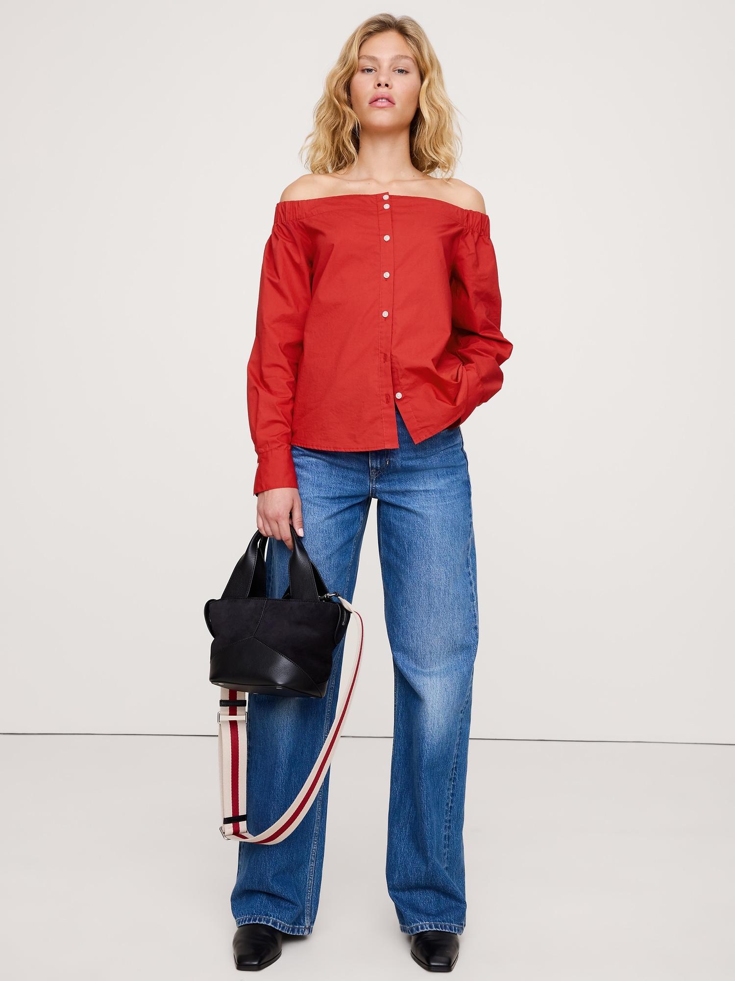 cotton poplin off-the-shoulder top