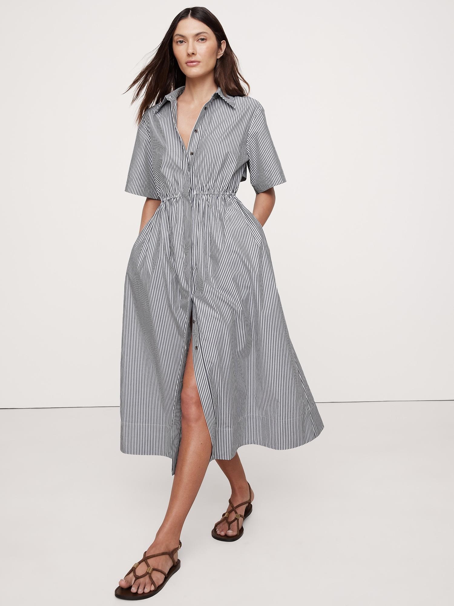 cotton poplin open-back shirt dress