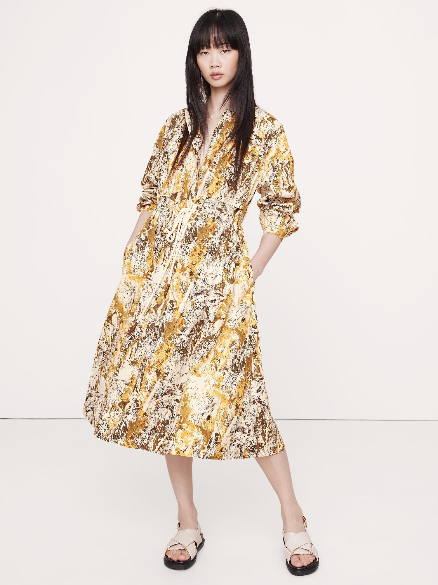 cotton poplin pocket midi shirtdress