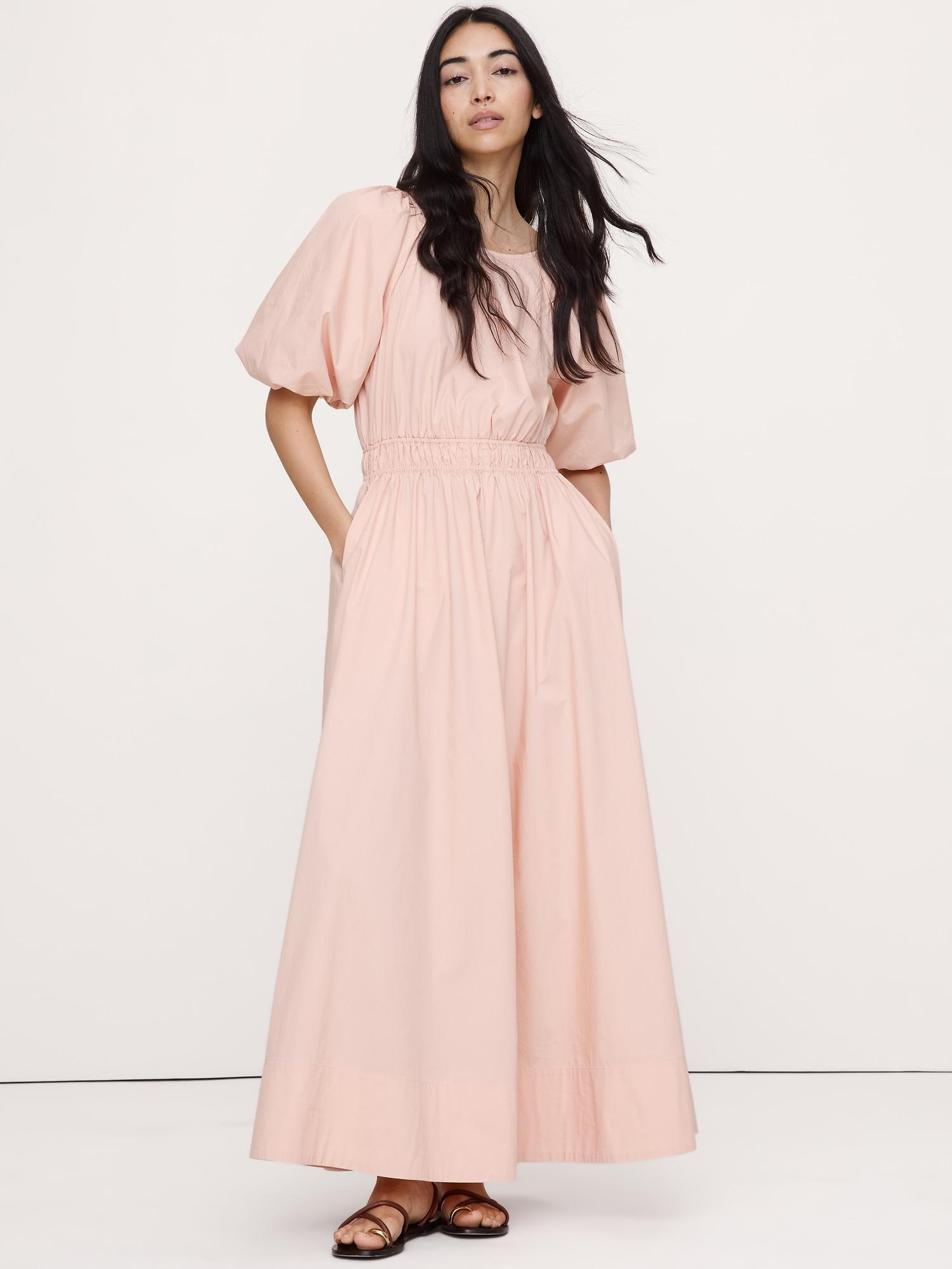 cotton poplin puff-sleeve maxi dress