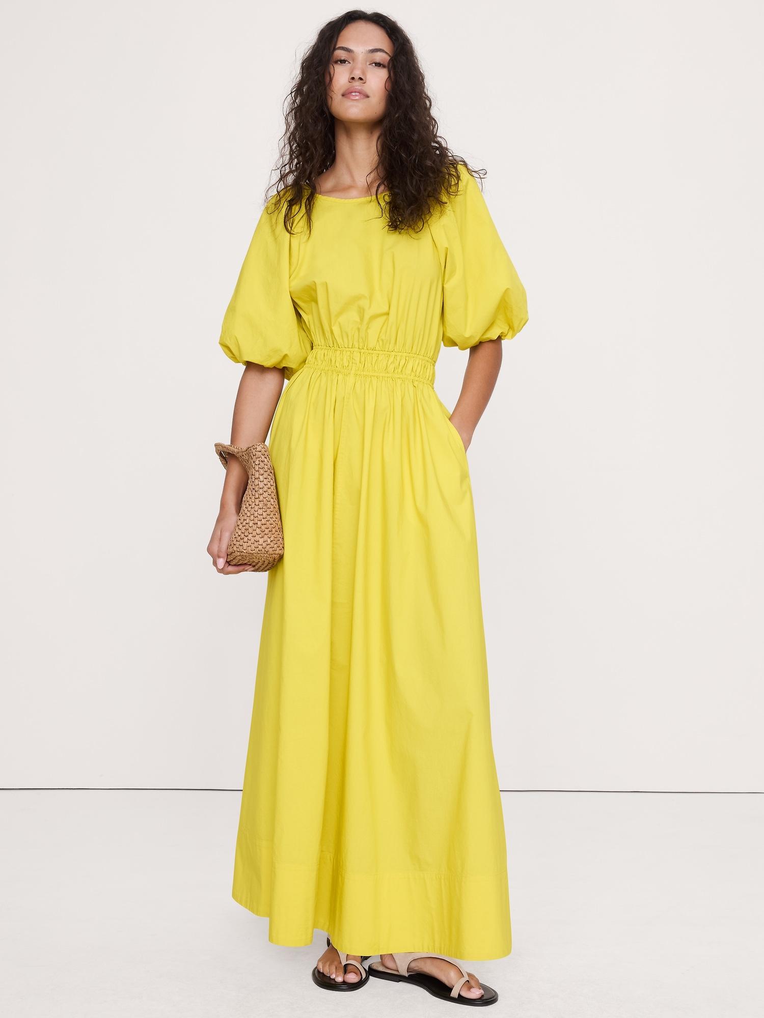 cotton poplin puff-sleeve maxi dress