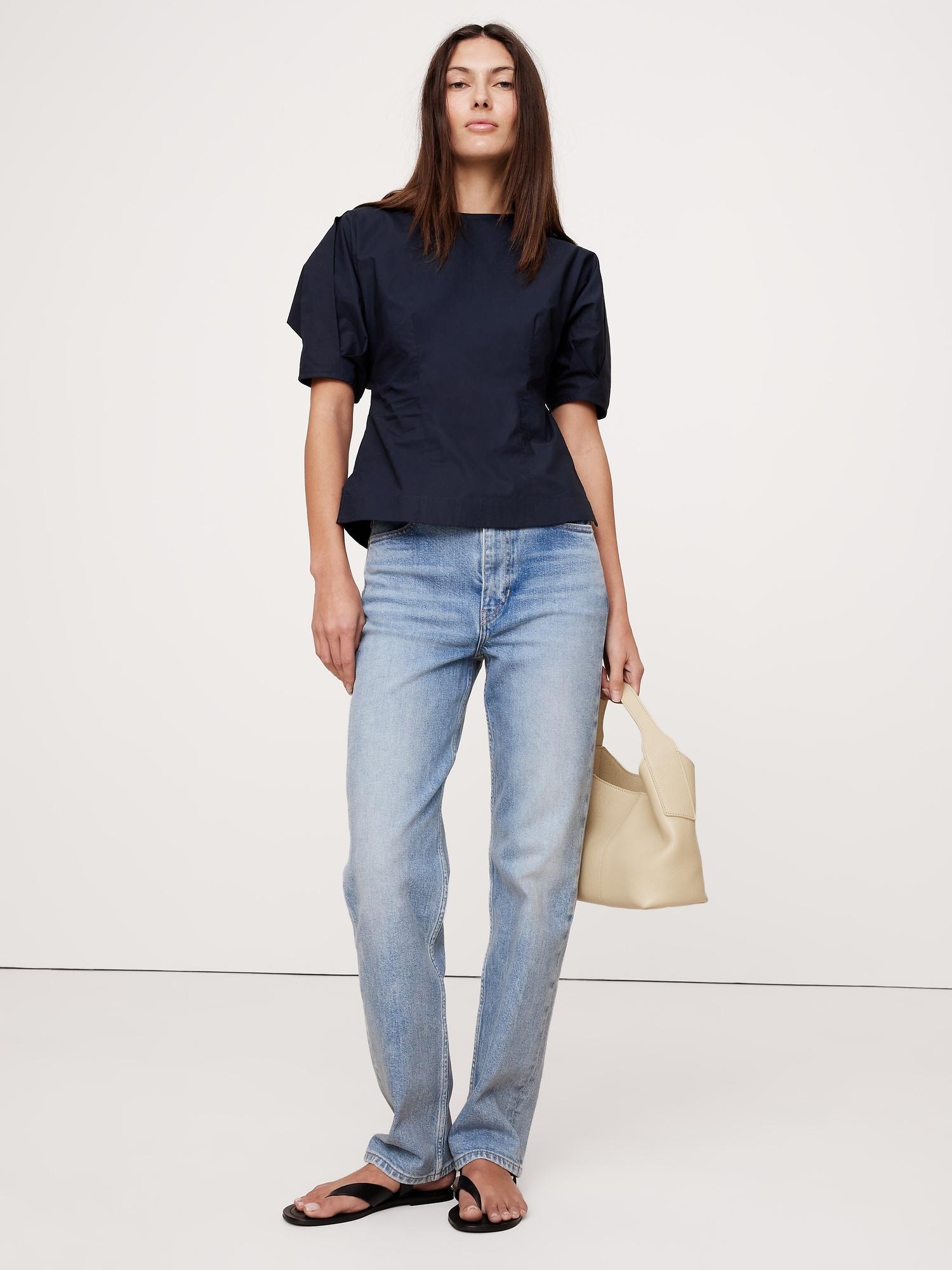 cotton poplin puff-sleeve top