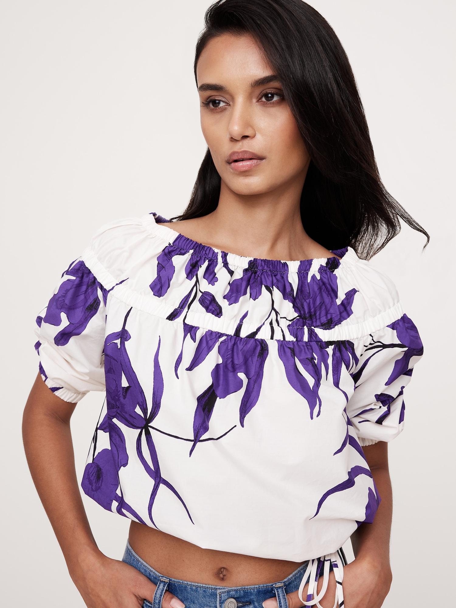 cotton poplin ruched bubble-hem top
