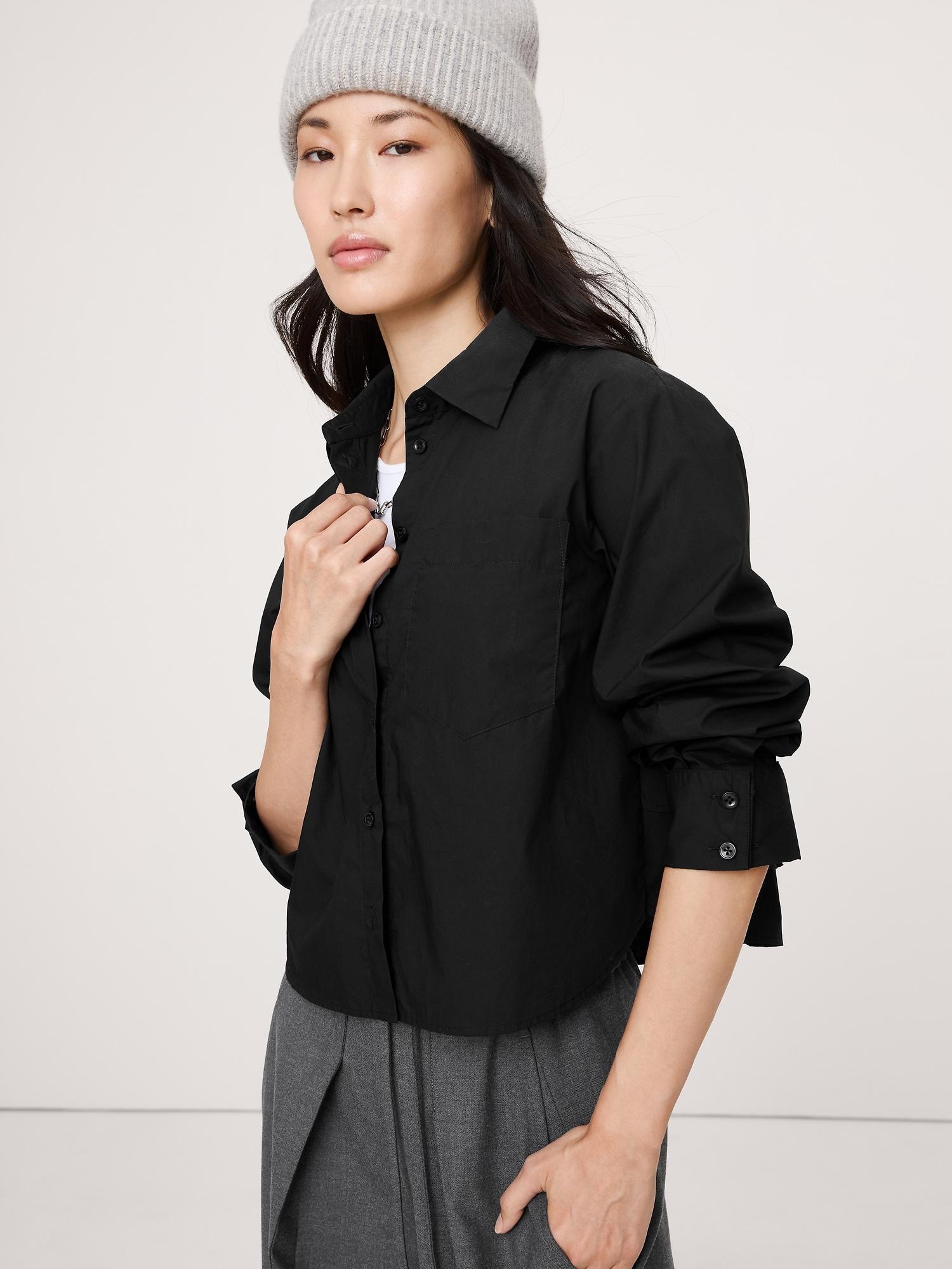 cotton poplin ruffle-back shirt
