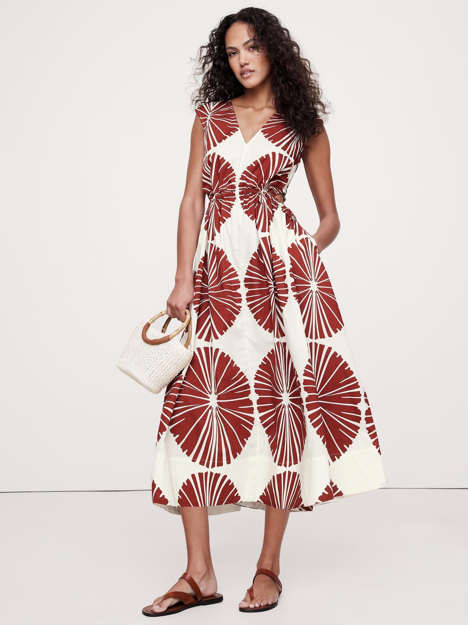 cotton poplin side cut-out midi dress