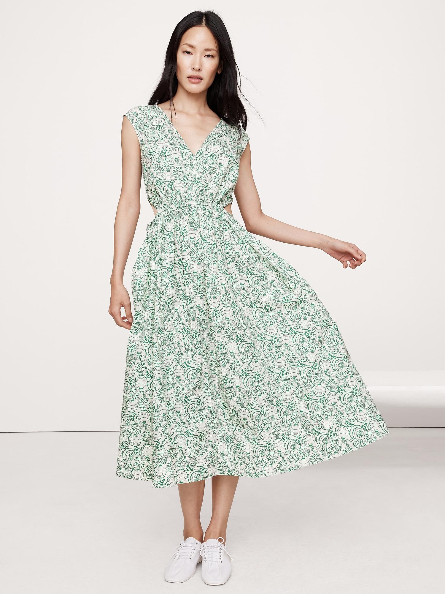 cotton poplin side cut-out midi dress