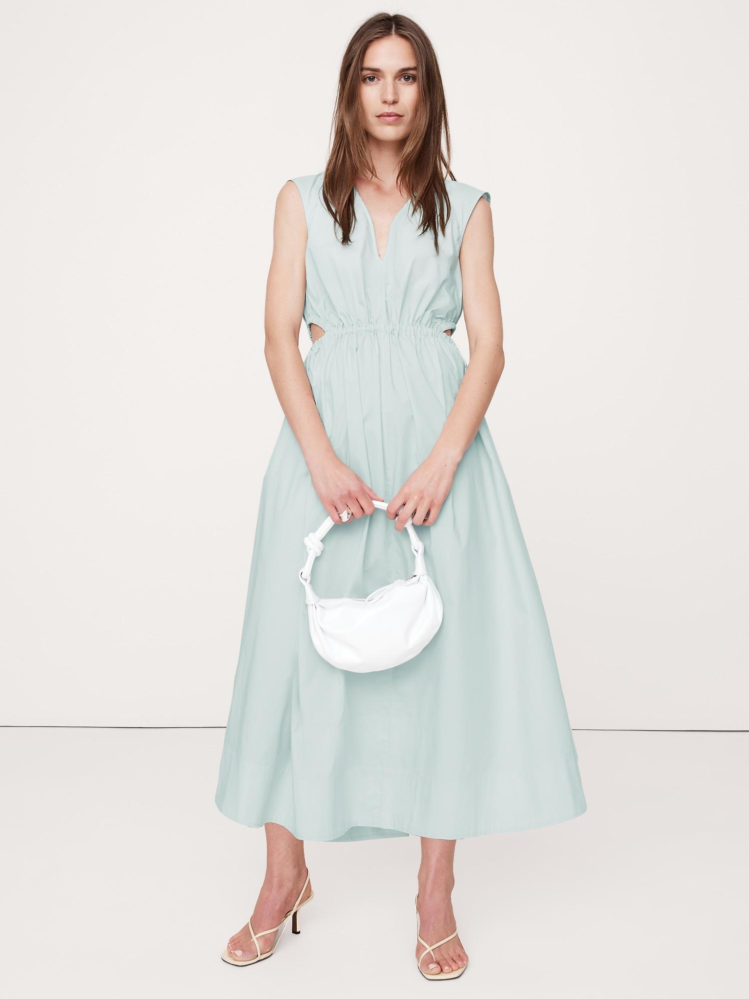 cotton poplin side cut-out midi dress