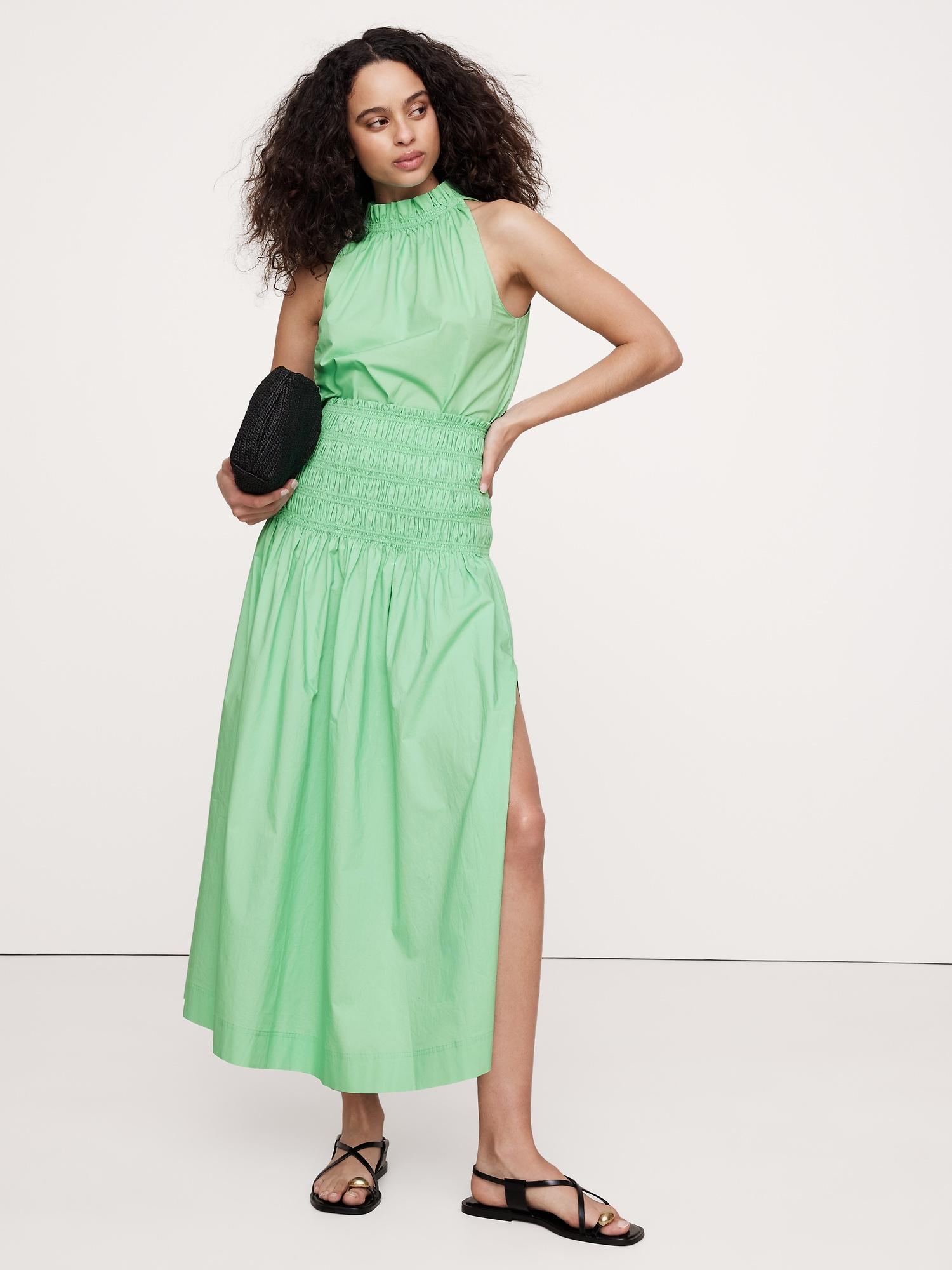 cotton poplin smocked-waist maxi skirt