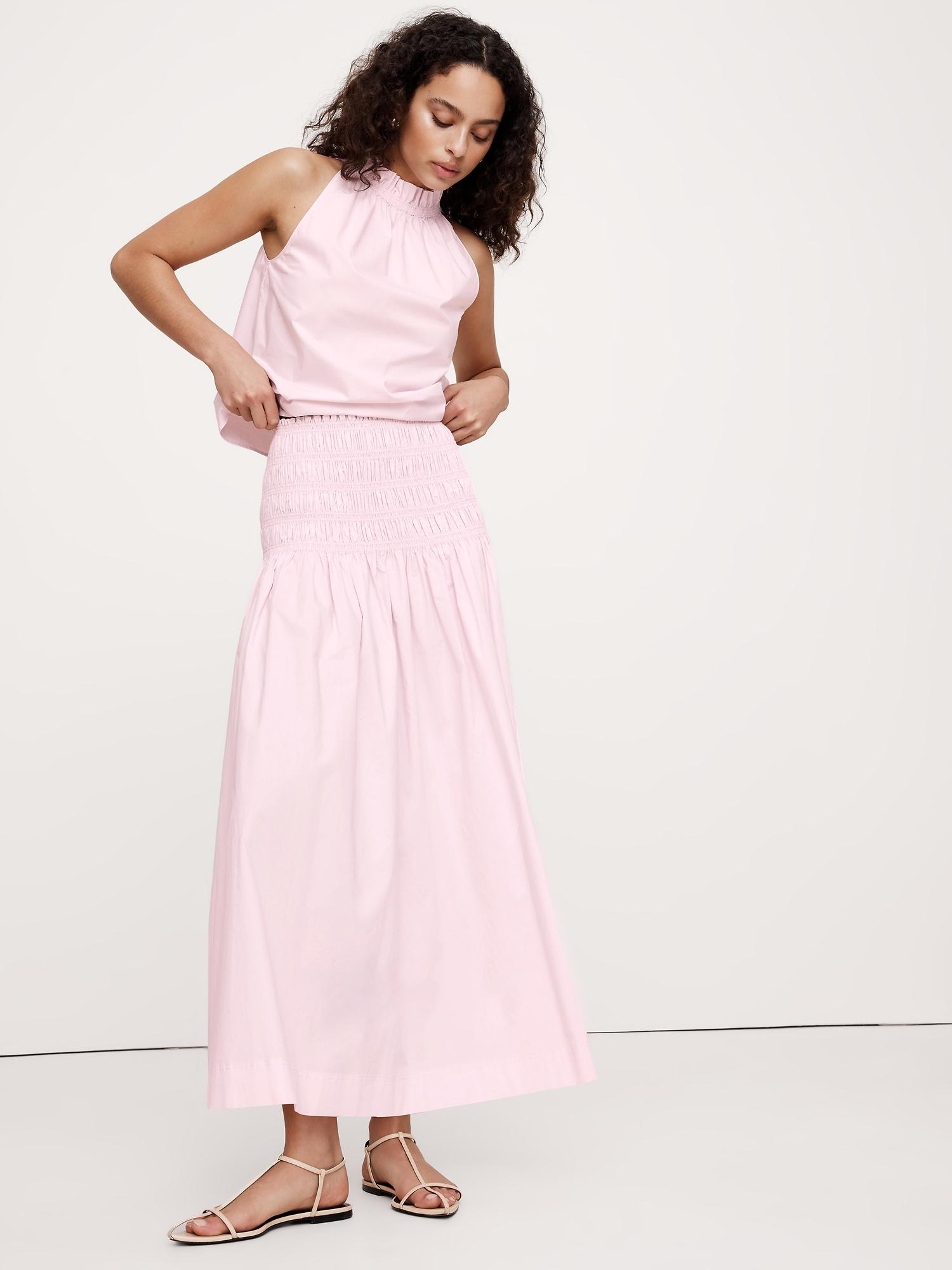 cotton poplin smocked-waist maxi skirt