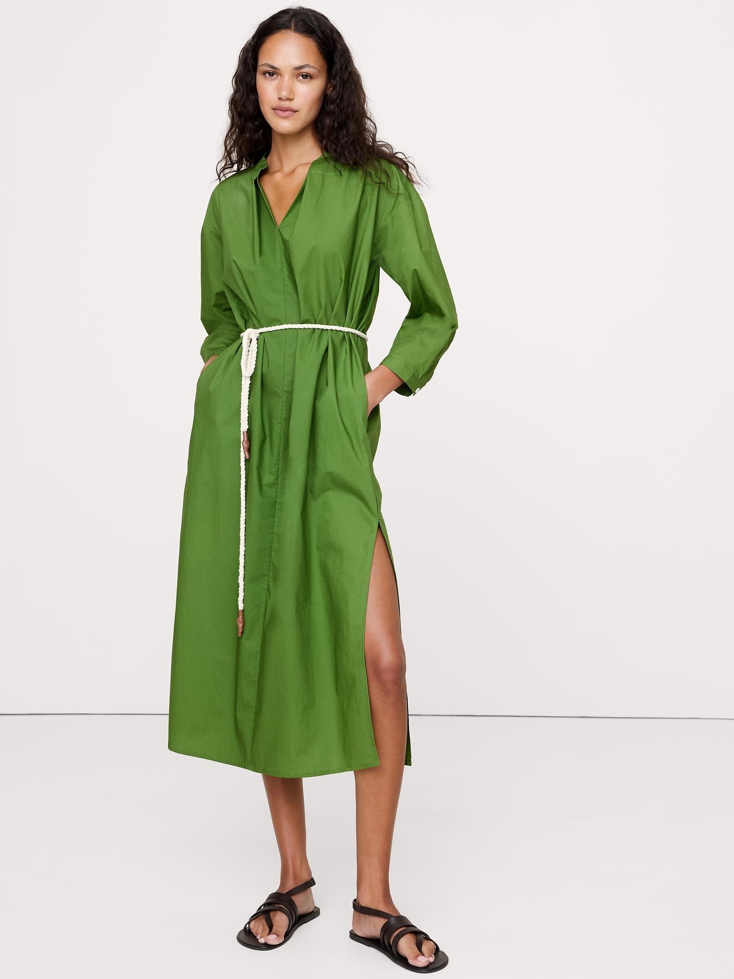 cotton poplin split-neck shirt dress