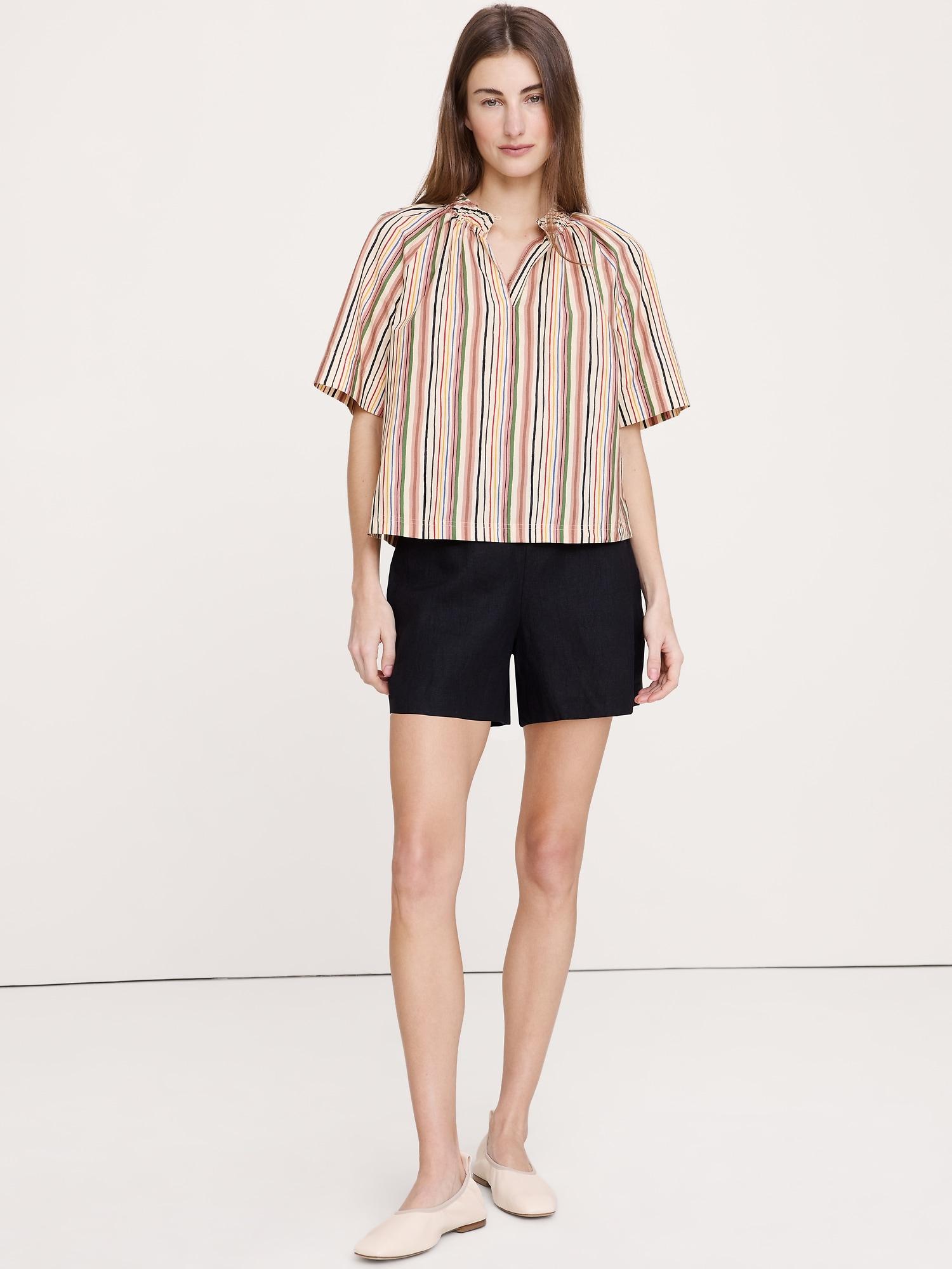 cotton poplin split-neck top