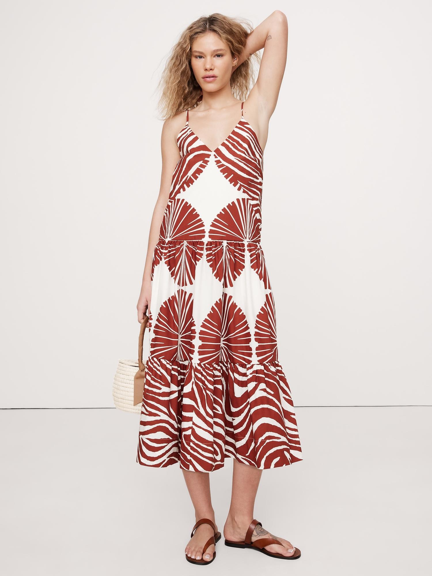 cotton poplin tiered midi dress