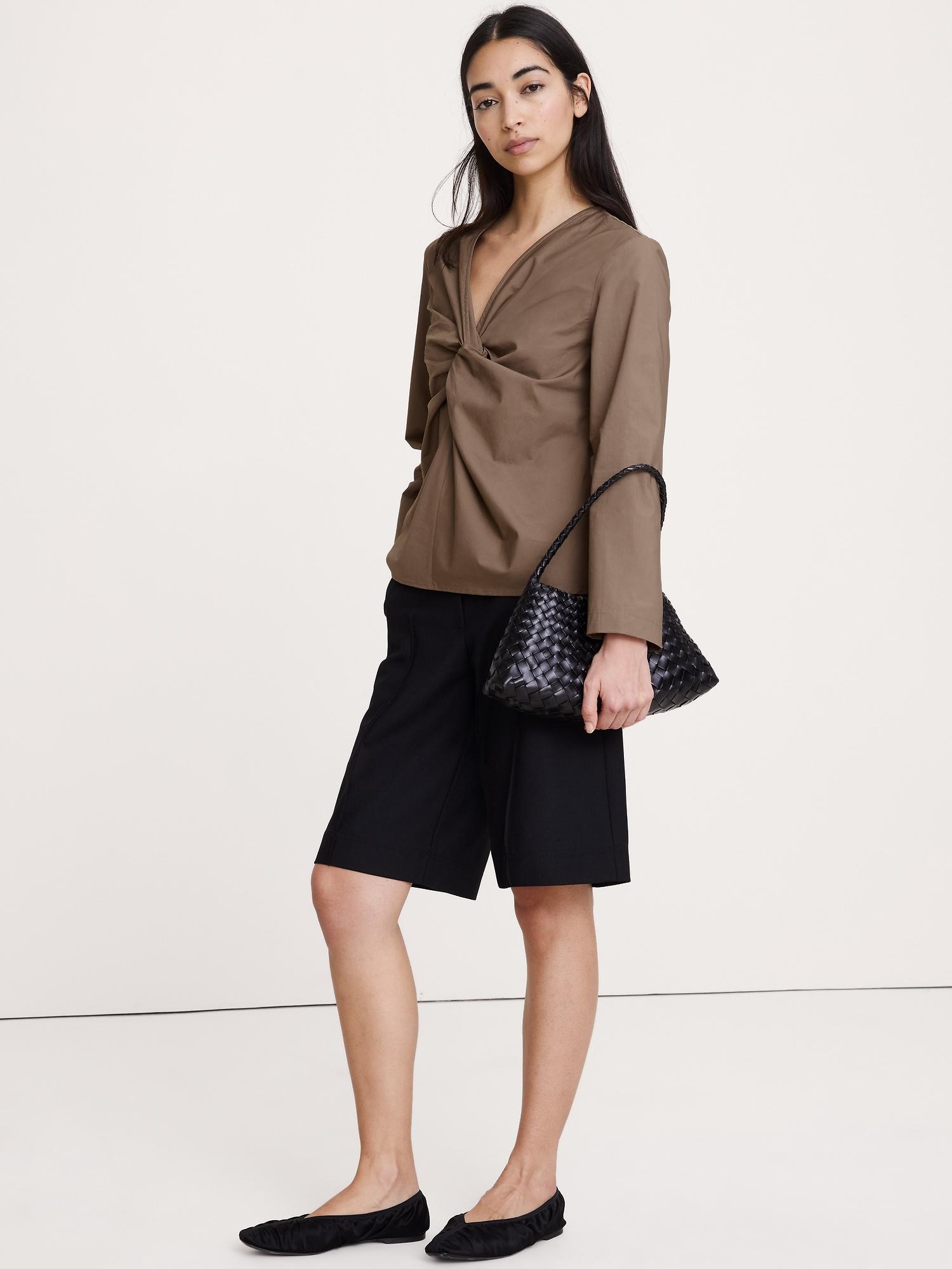 cotton poplin twist-front top